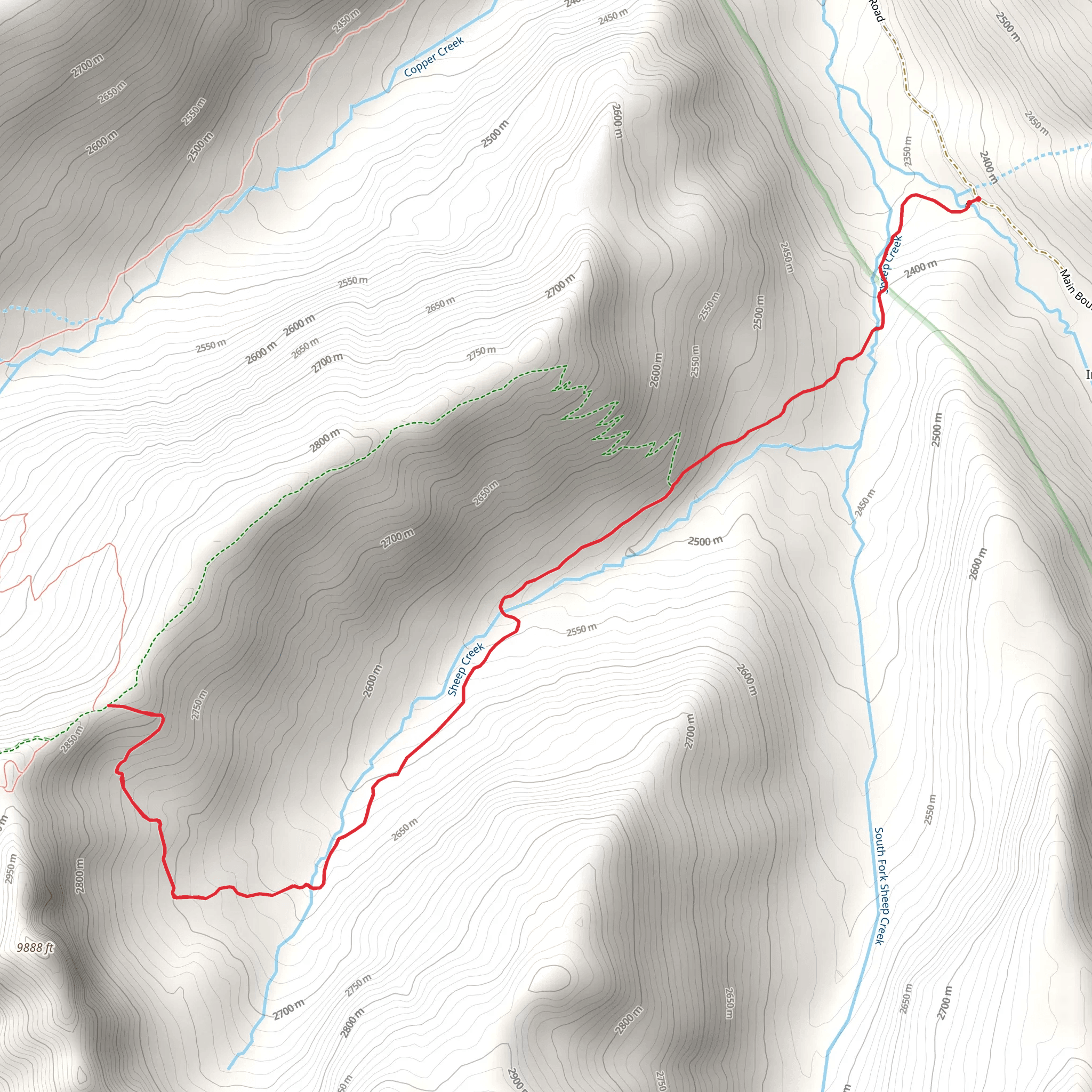 Lower Sheep Creek via Sheep Creek Trail mobile static map