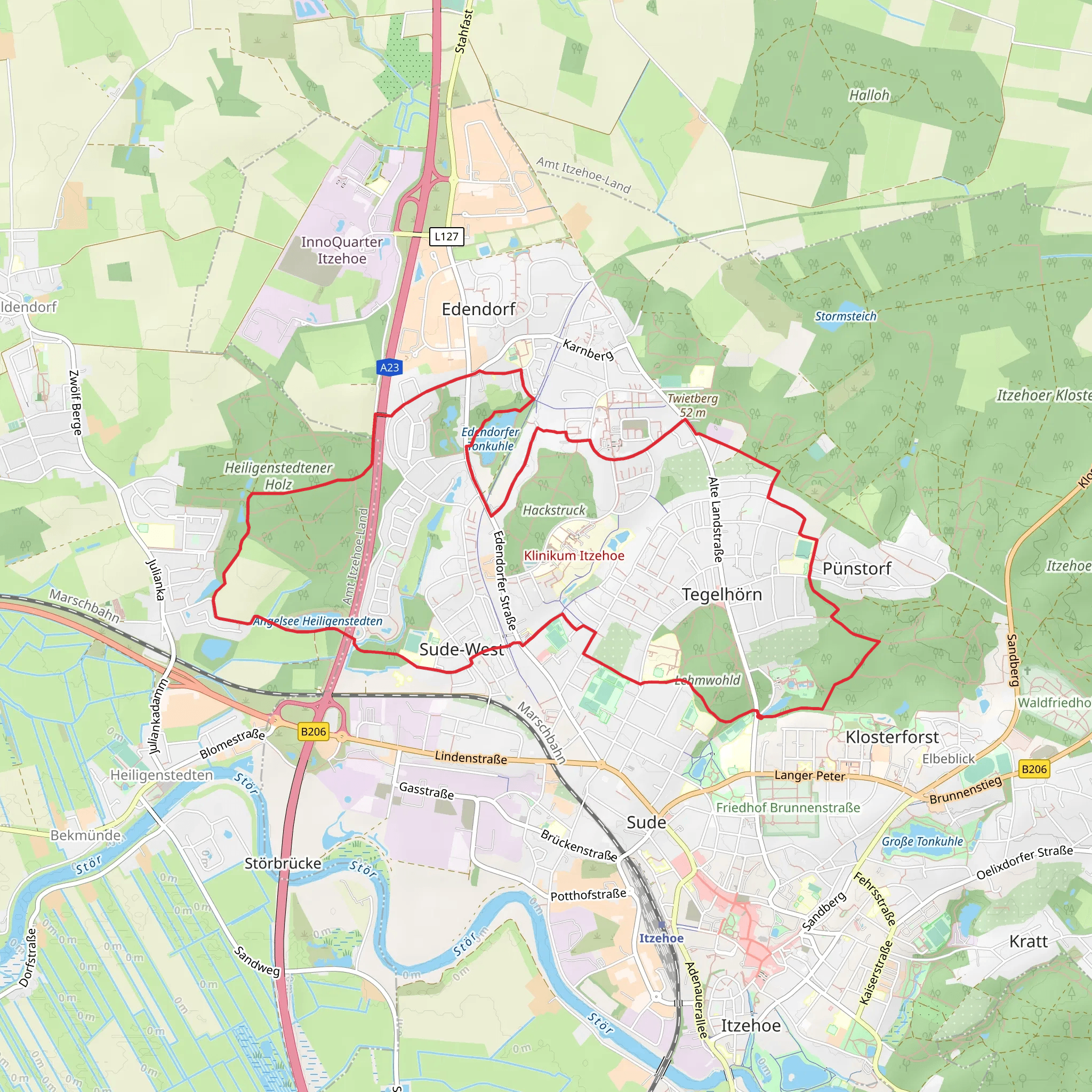 Tegelhorn Loop via Kloster Brunnen and Edendorfer Tonkuhle mobile static map