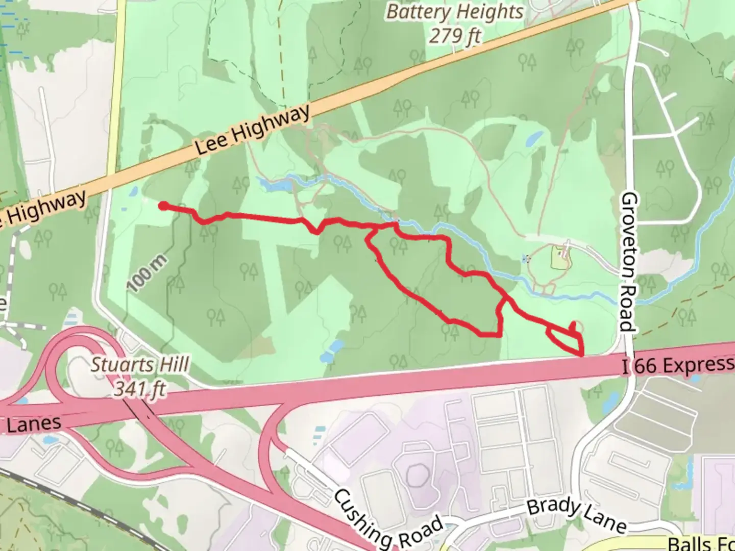 An image depicting the trail Stuart's Hill Loop Trail and its surrounding area.