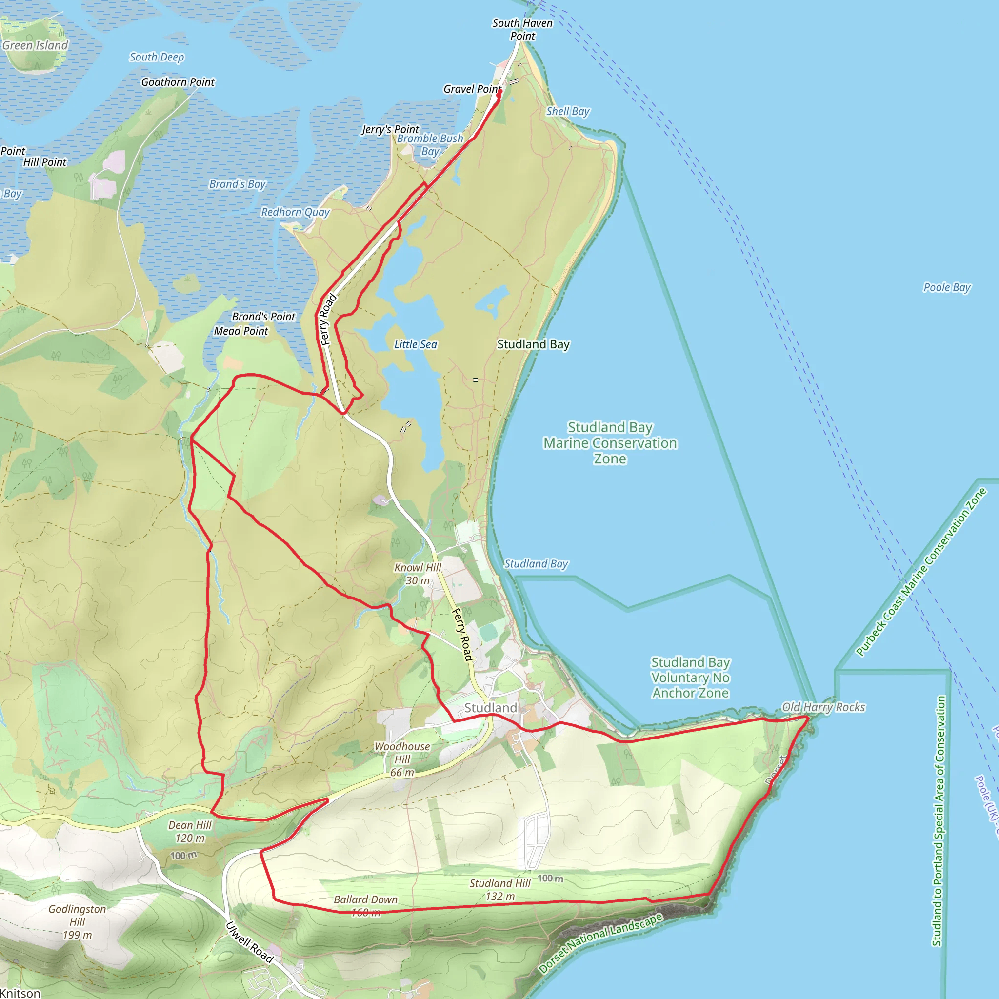Little Sea, Studland Hill and Old Harry Rocks Loop mobile static map