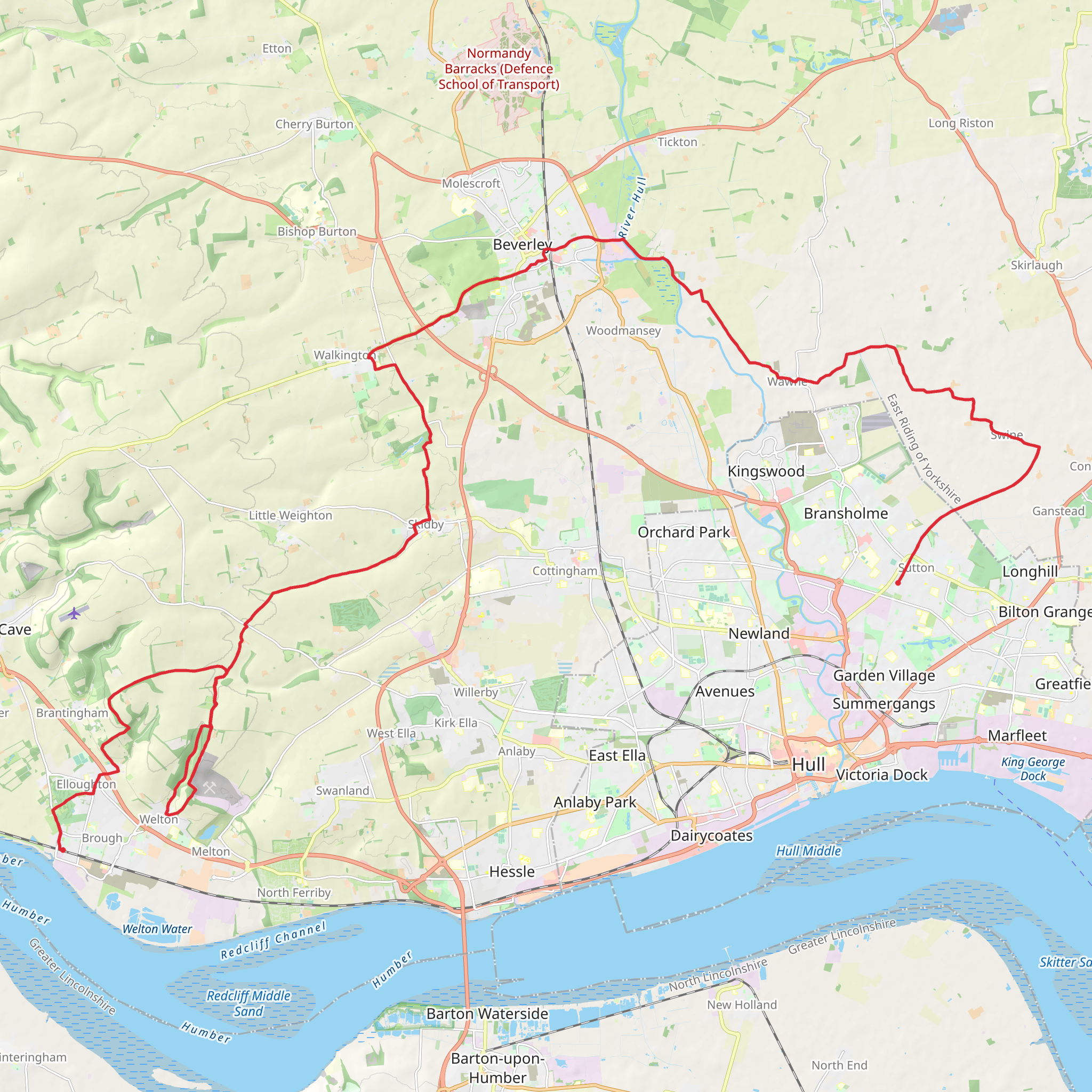 Walk from Brough in East Yorkshire mobile static map