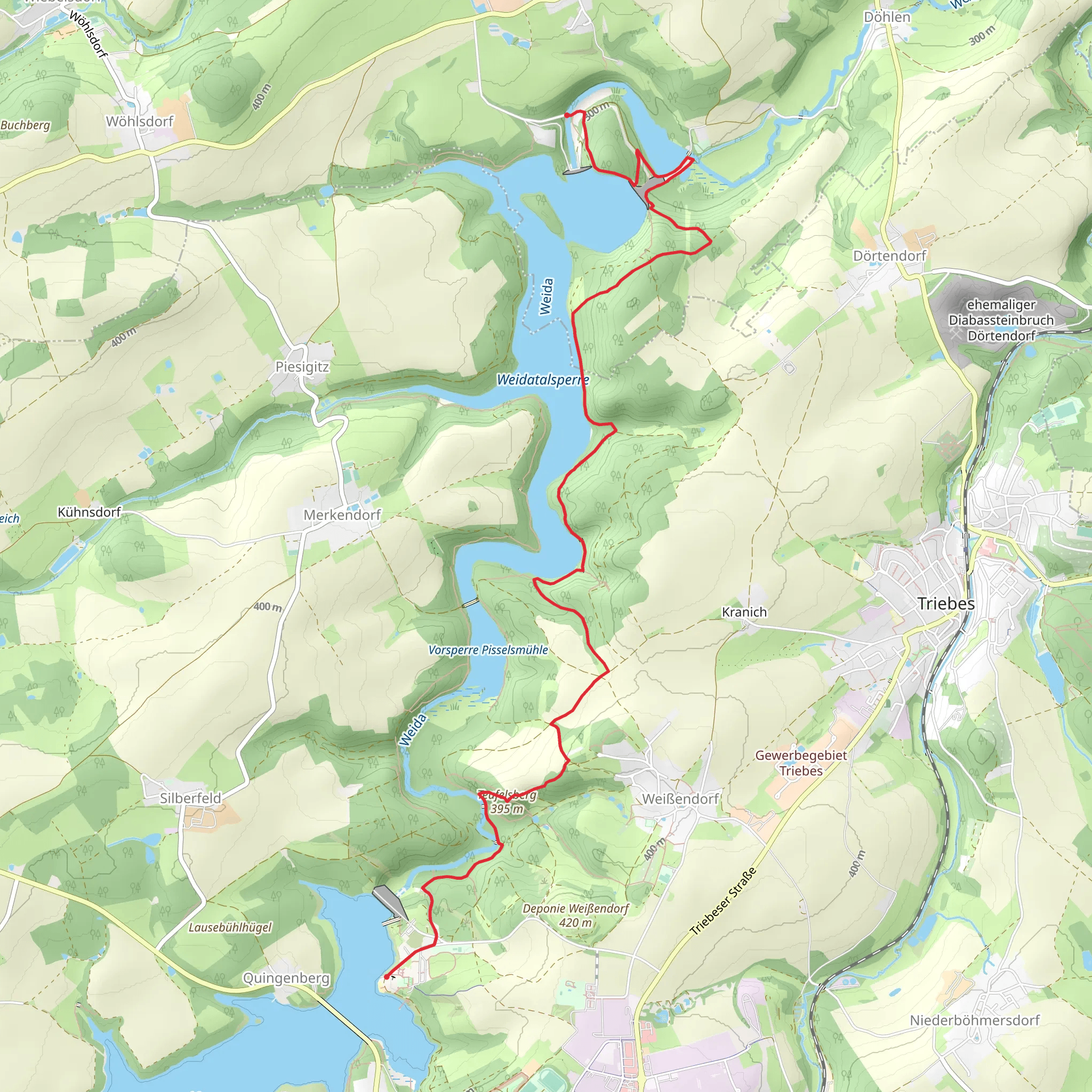 Bermichs Muehle to Badestrand via Weidatalsperre, Teufelsberg and Touringen Stempelstelle mobile static map