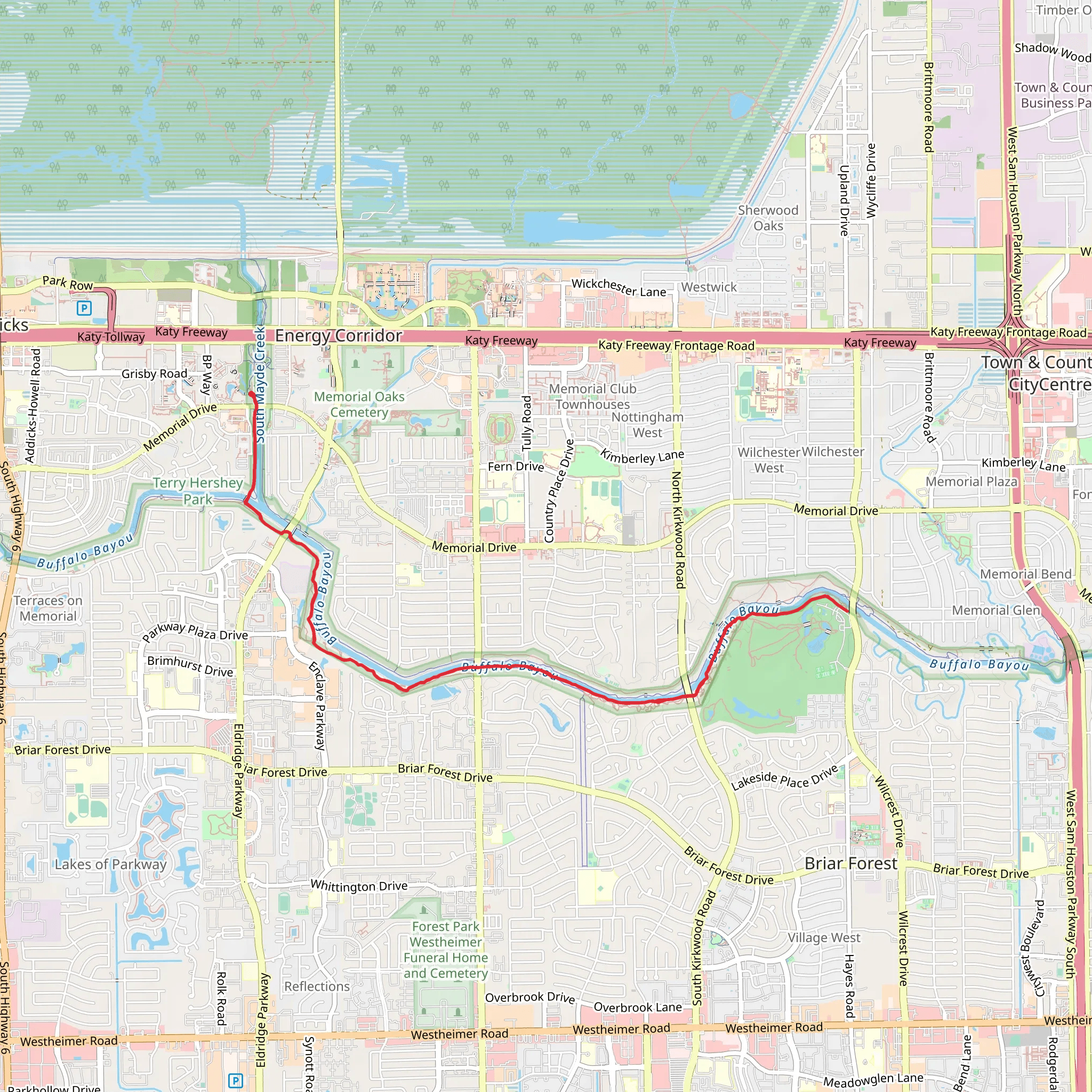 Walk along Buffalo Bayou from Memorial Drive mobile static map