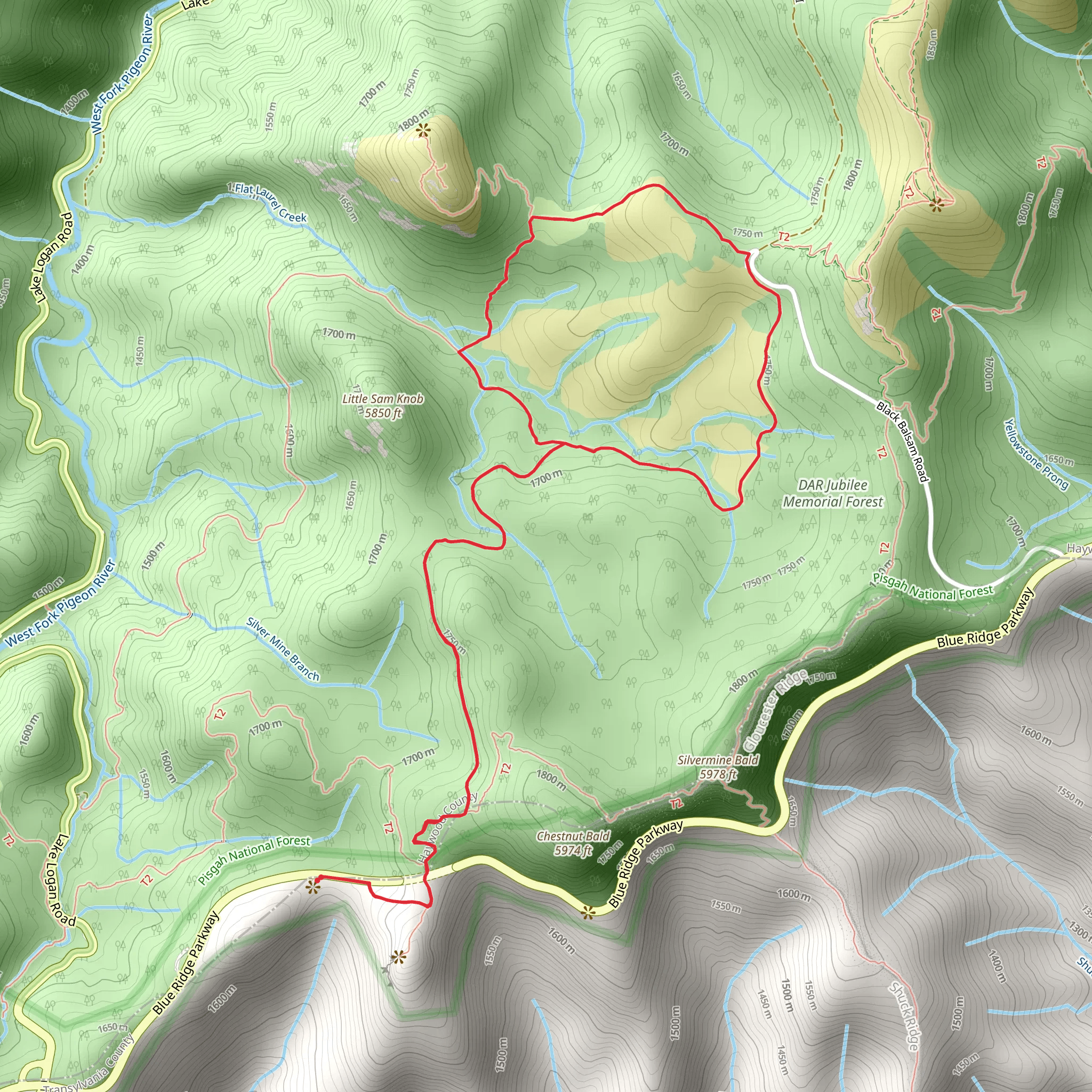 Little Sam Trail and Flat Laurel Creek Trail mobile static map