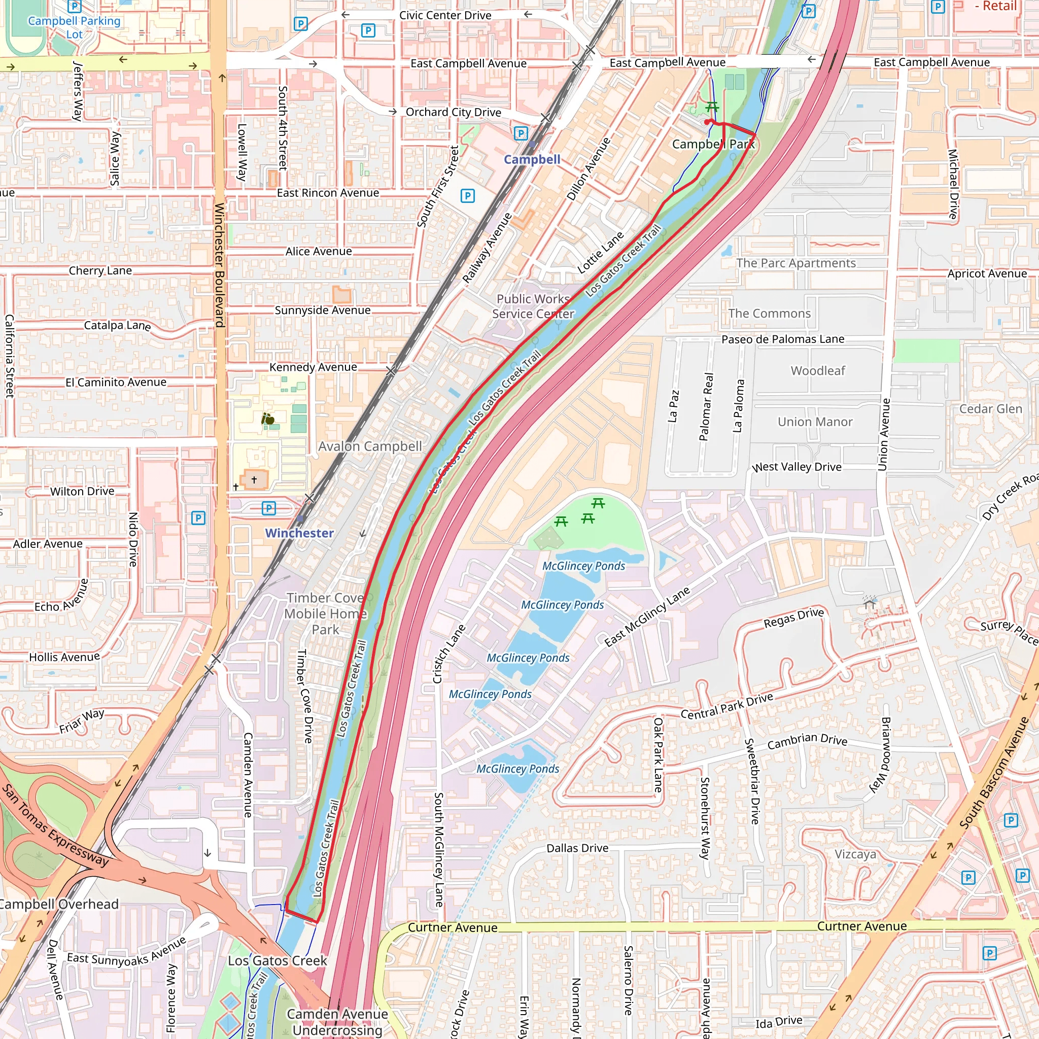 Los Gatos Creek Trail Loop mobile static map