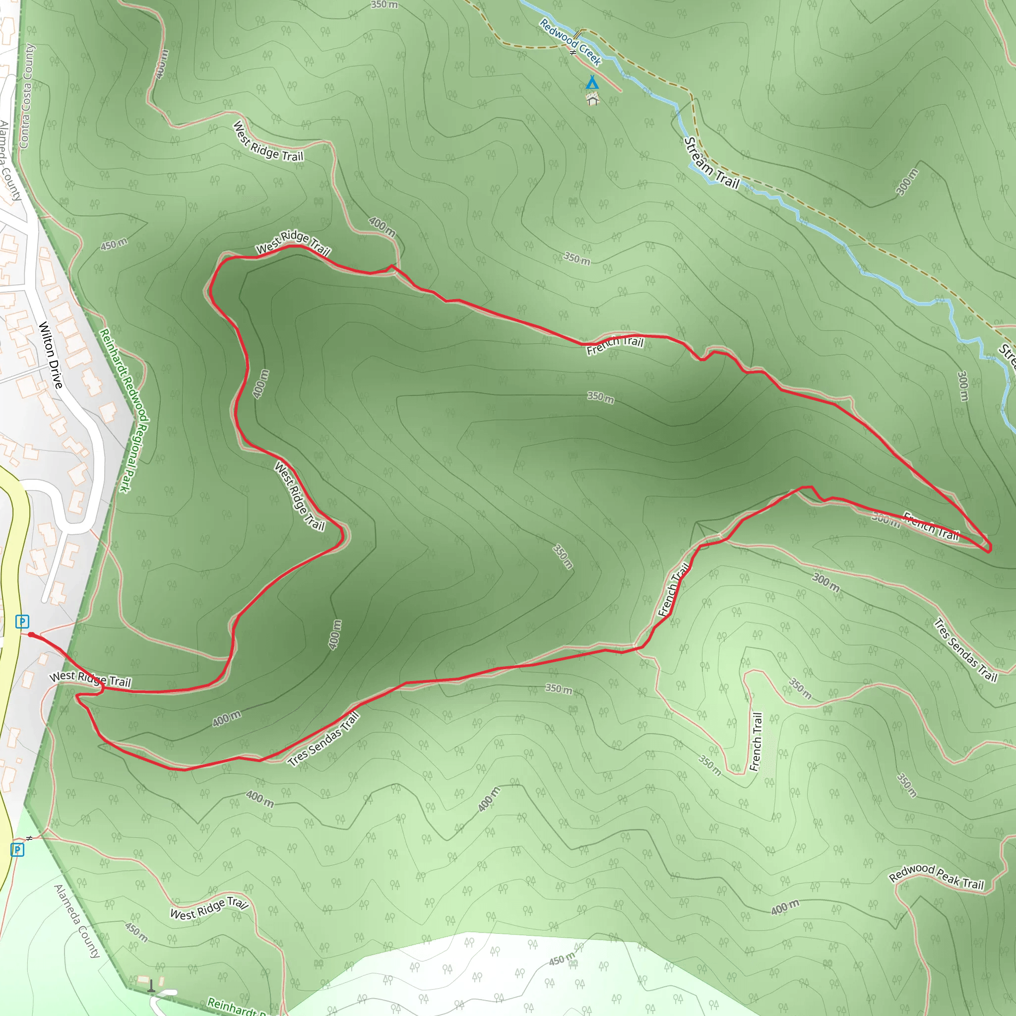 Tres Sendas, French and West Ridge Loop Trail mobile static map