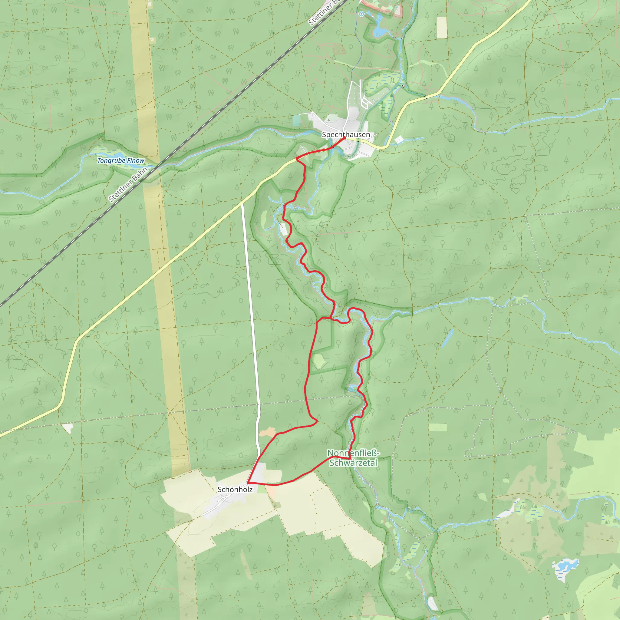 Nonnenfließ-Schwärzetal Short Loop via Spechthausen mobile static map