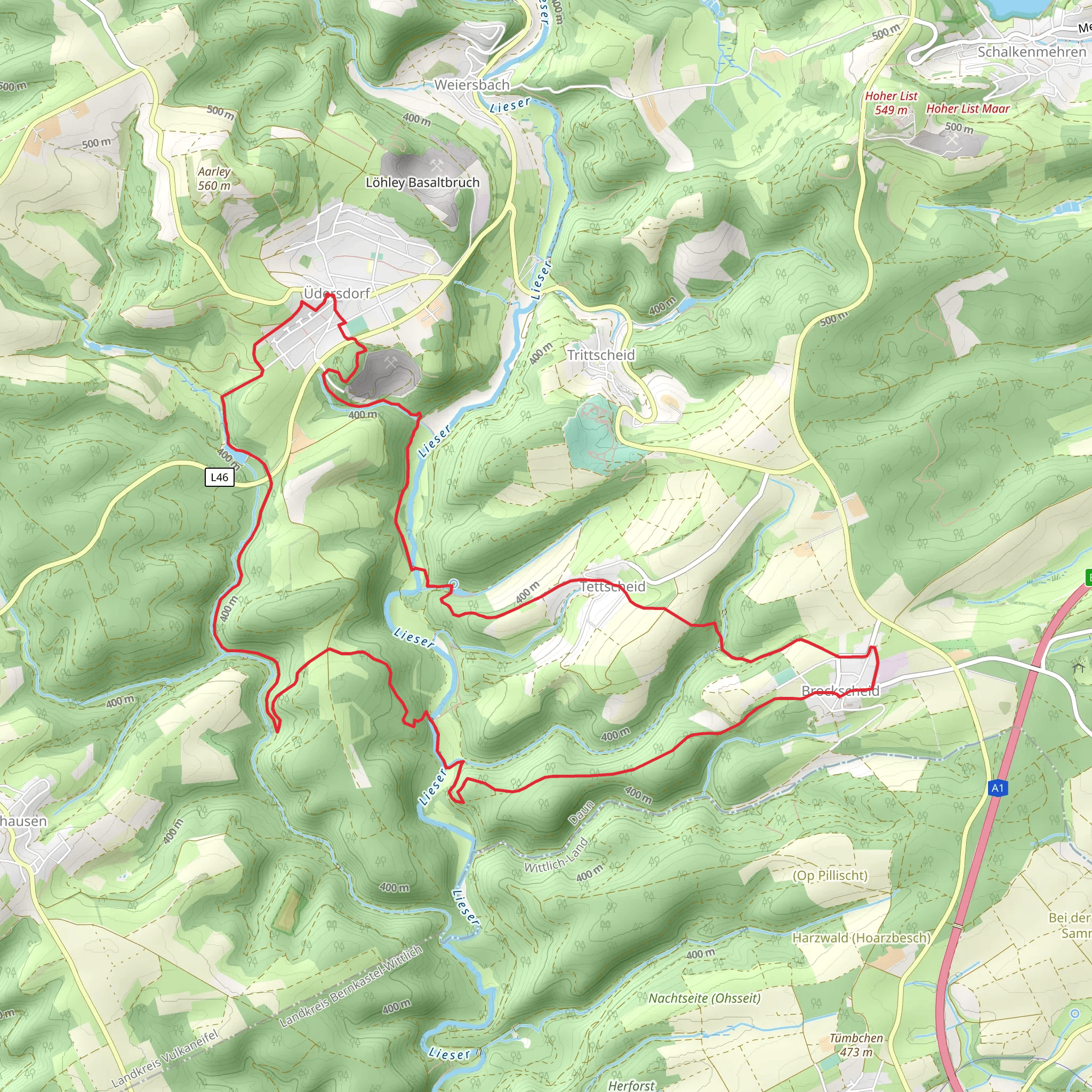 Tettscheider Stausee and Stausee Üdersdorf via Wasserfallweg mobile static map