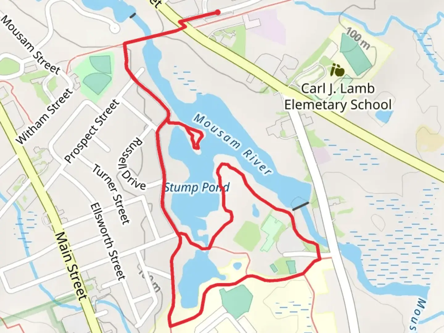 An image depicting the trail Stump Pond Loop via Mousam River and its surrounding area.