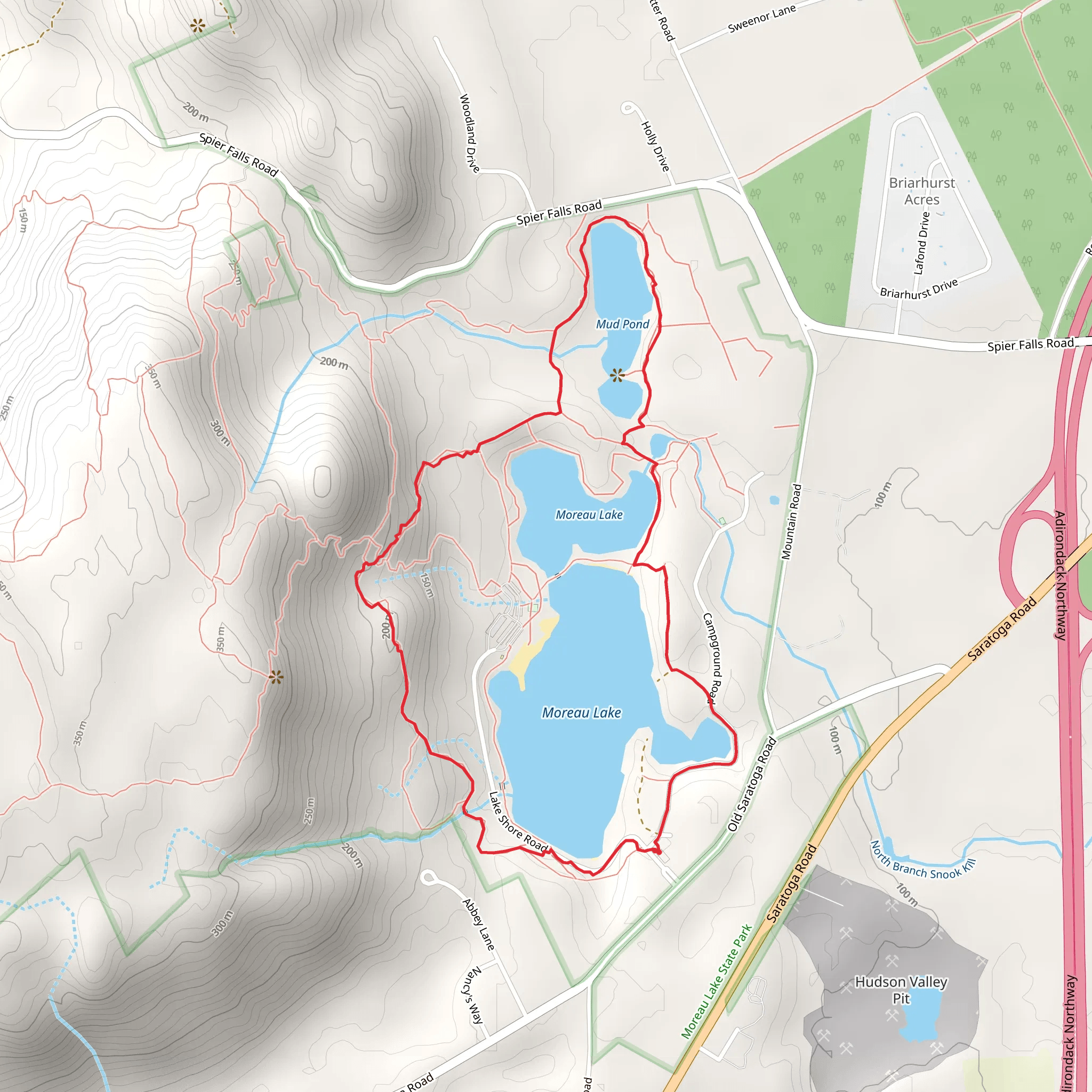 Moreau Lake and Mud Pond Loop via Red Oak Ridge Trail mobile static map