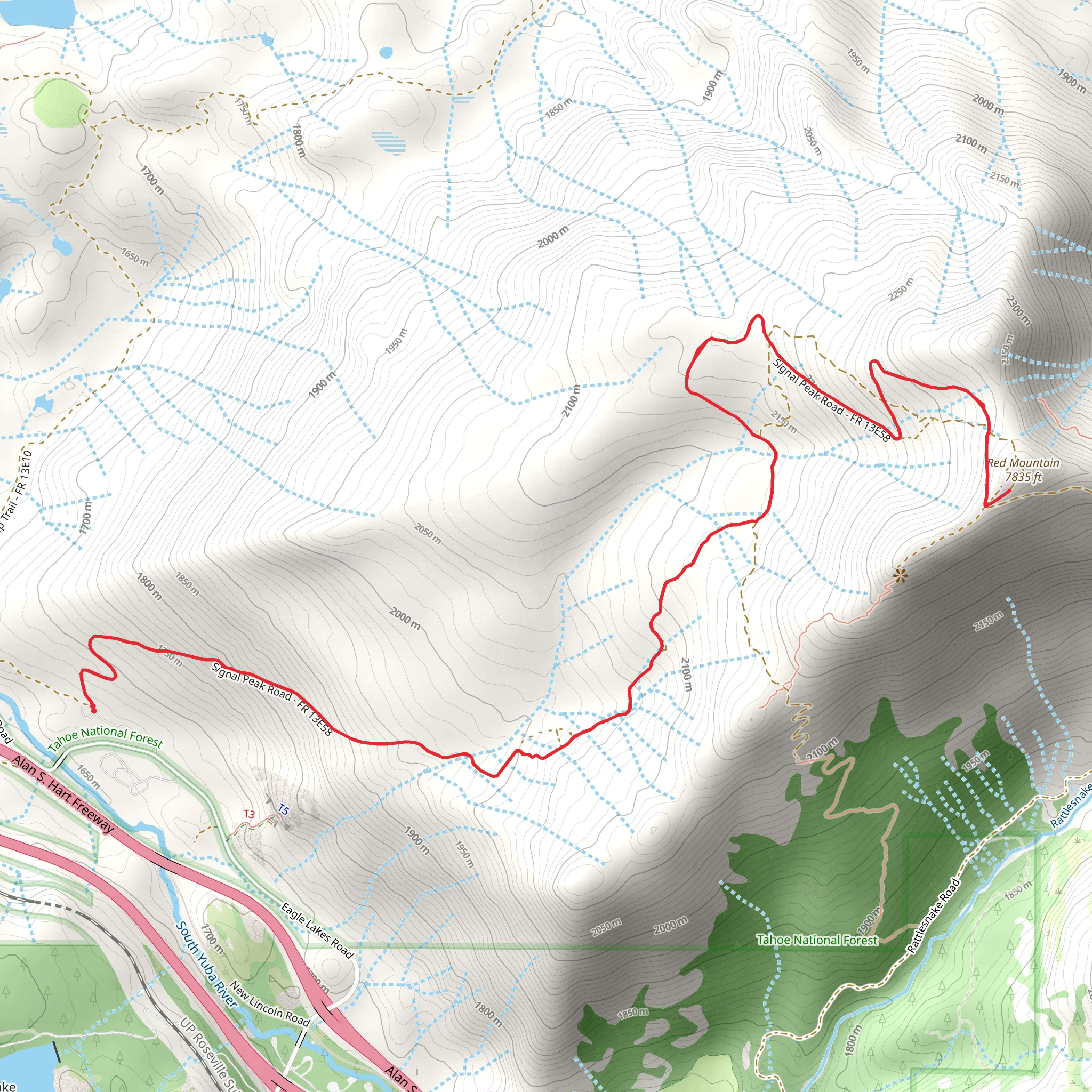 Signal Peak and Red Mountain mobile static map