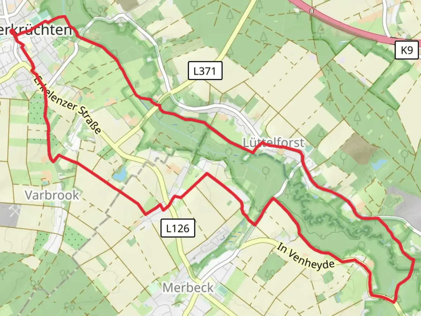 An image depicting the trail Niederkrüchten to Schwaam Loop via Schwalm and its surrounding area.