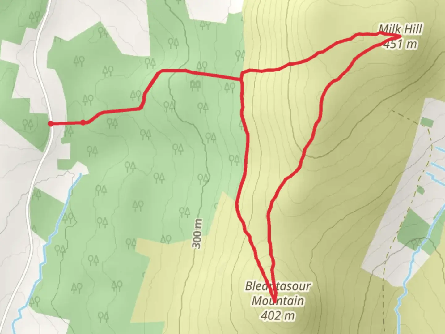 An image depicting the trail Bleantasour Mountain and Milk Hill and its surrounding area.