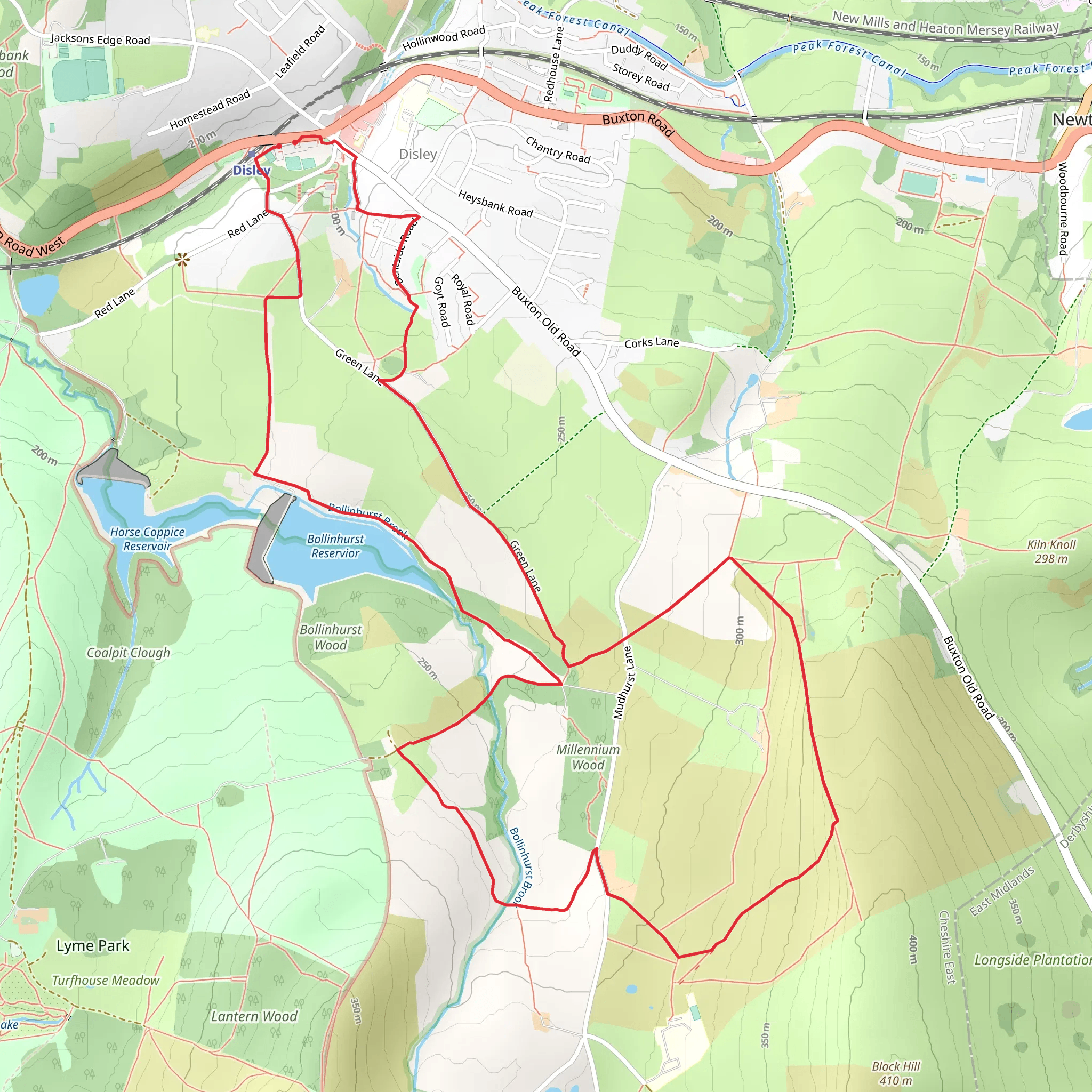 Bollinhurst Reservoir and Millenium Wood Loop mobile static map