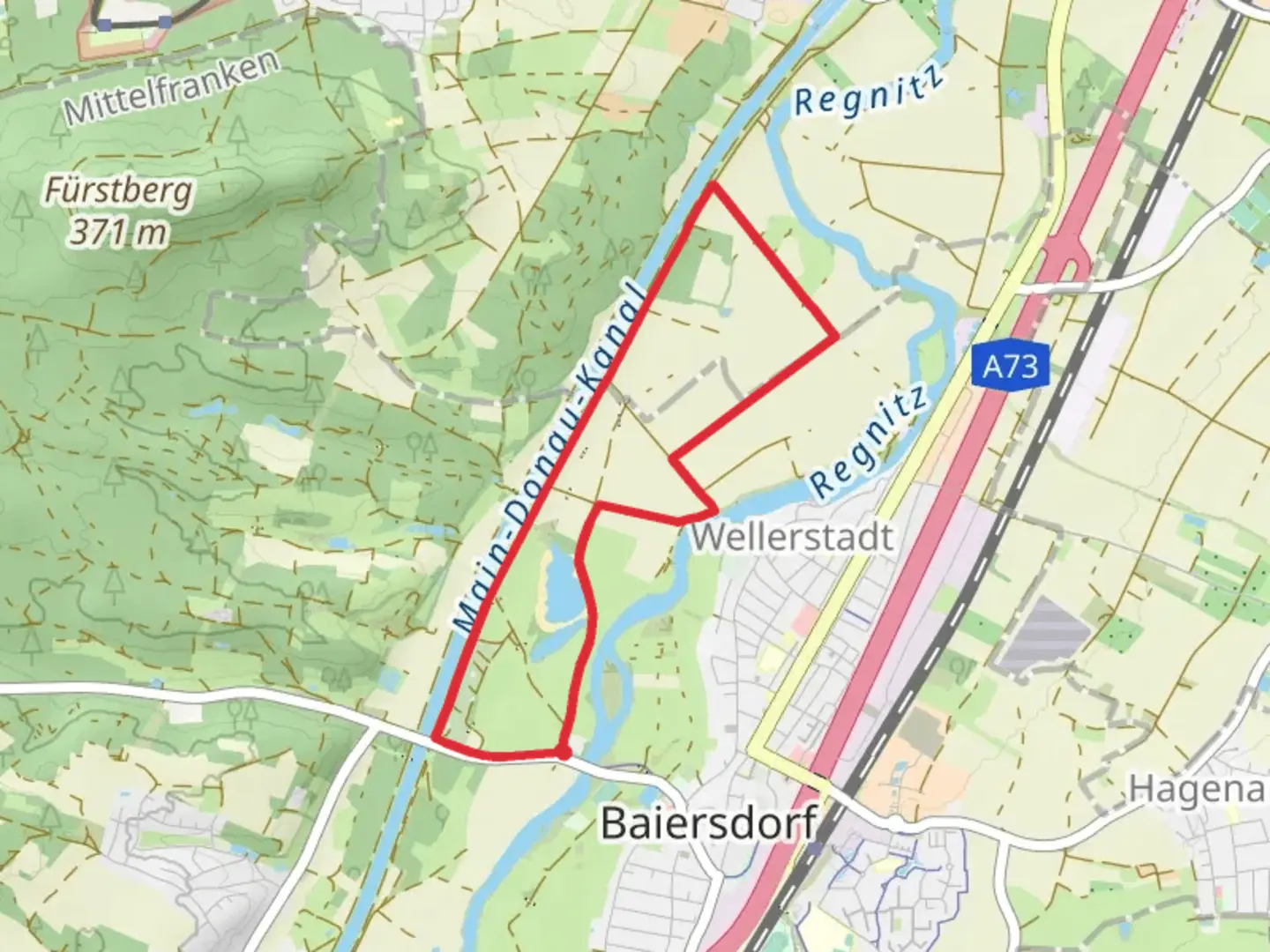 An image depicting the trail Wellerstädt Loop - Baiersdorf and its surrounding area.