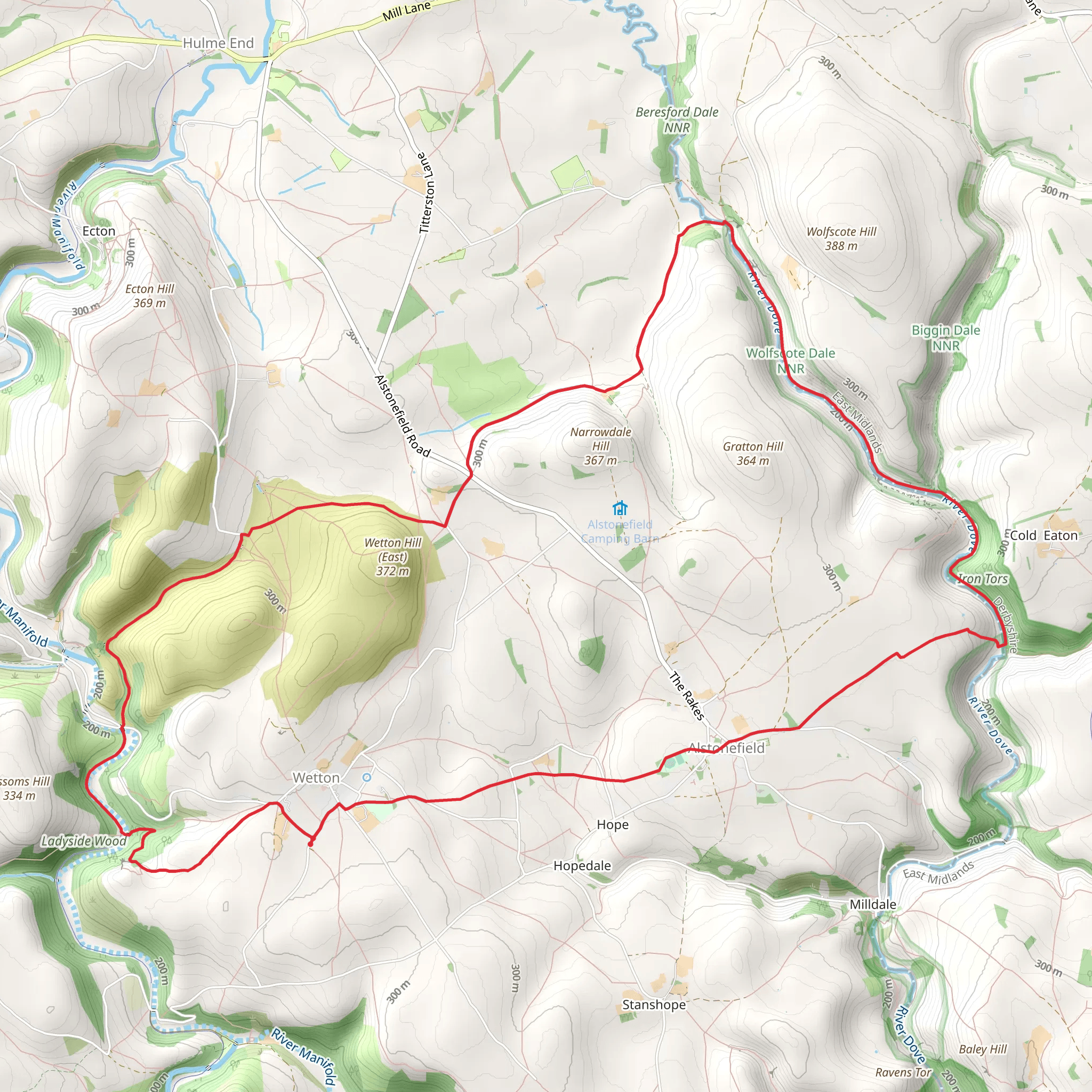 Thor's Cave, Wetton Hill and Narrowdale Hill Loop mobile static map