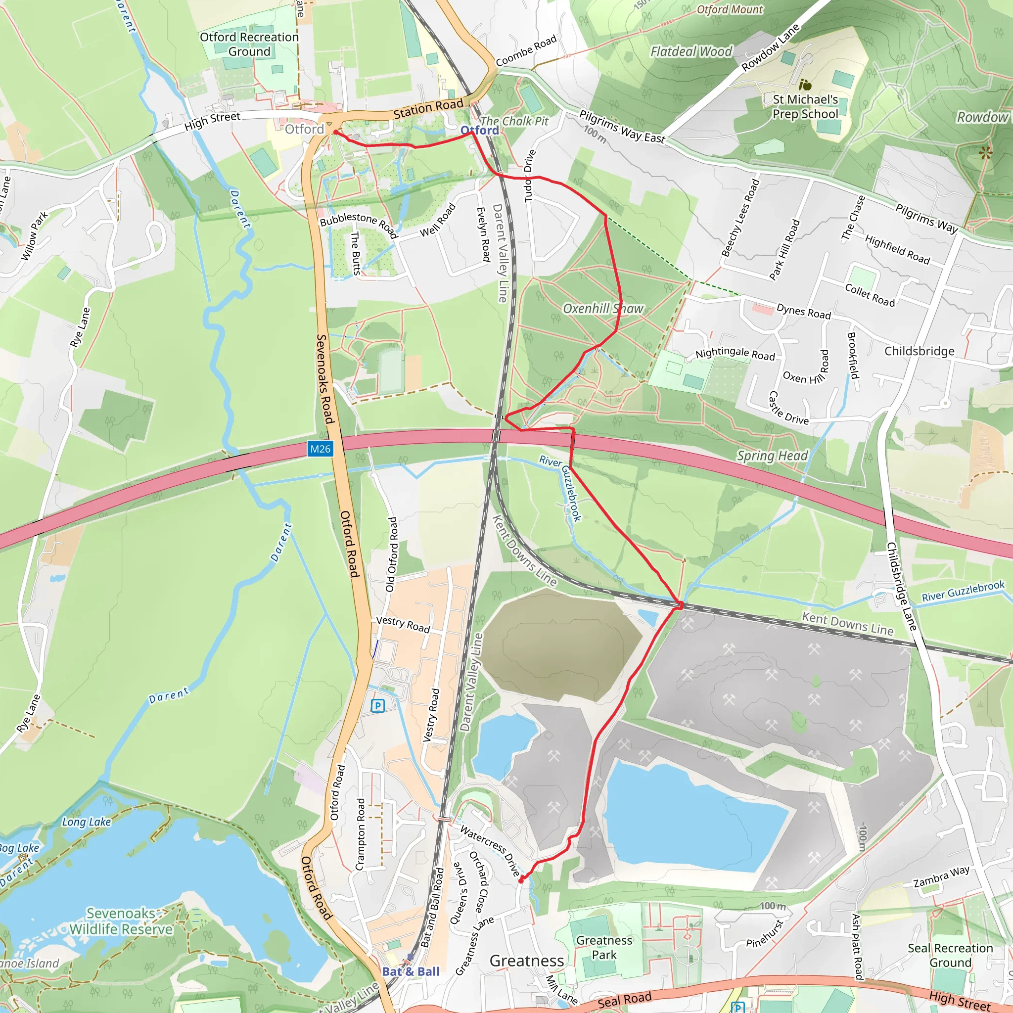 Bat and Ball Station to Otford Walk mobile static map
