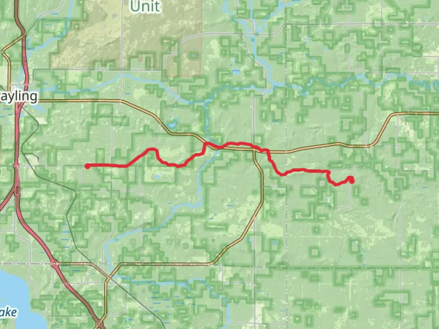 An image depicting the trail Midland to Mackinaw Trail - Hurton National Forest and its surrounding area.
