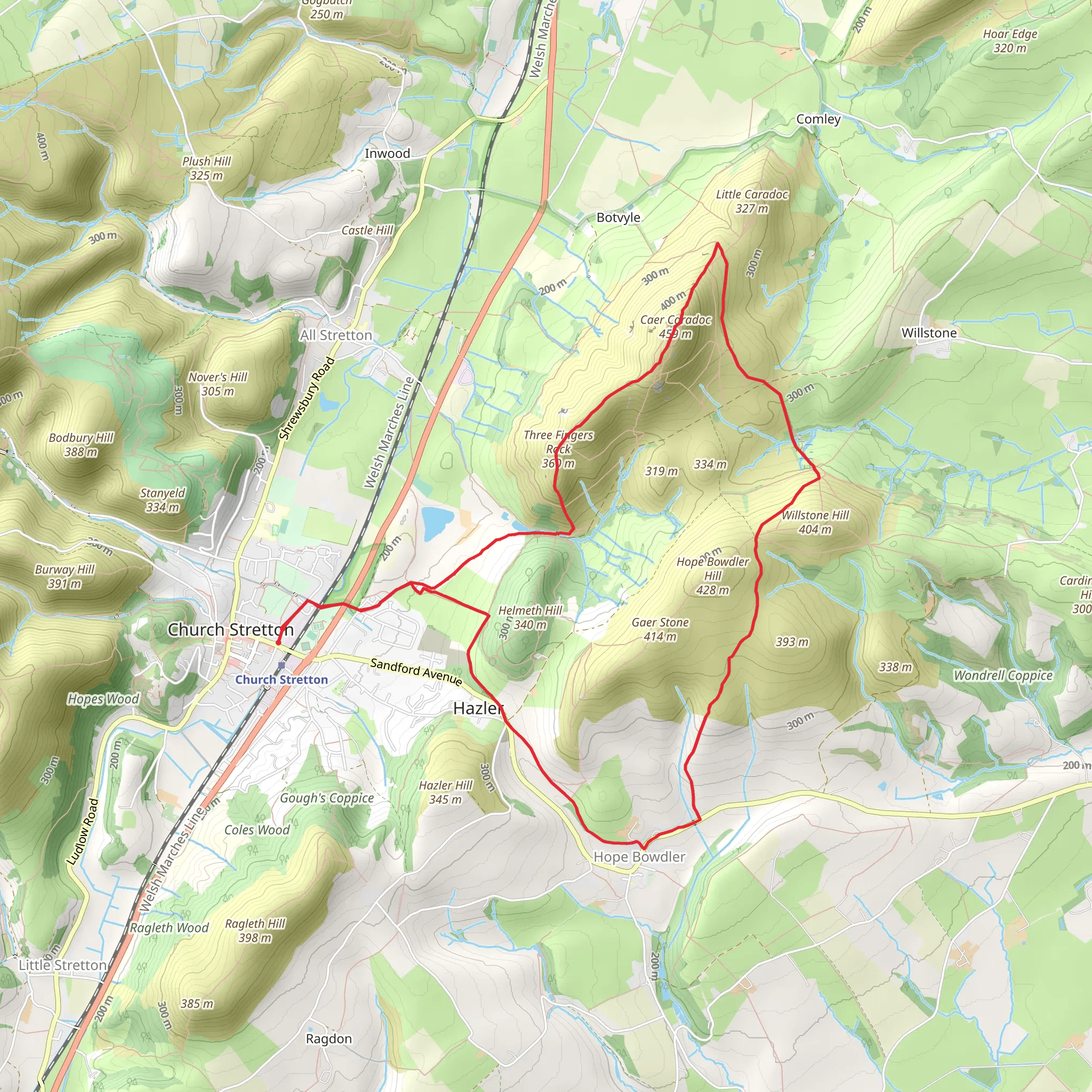 Caer Caradoc and Hope Bowder Hill from Church Stretton mobile static map