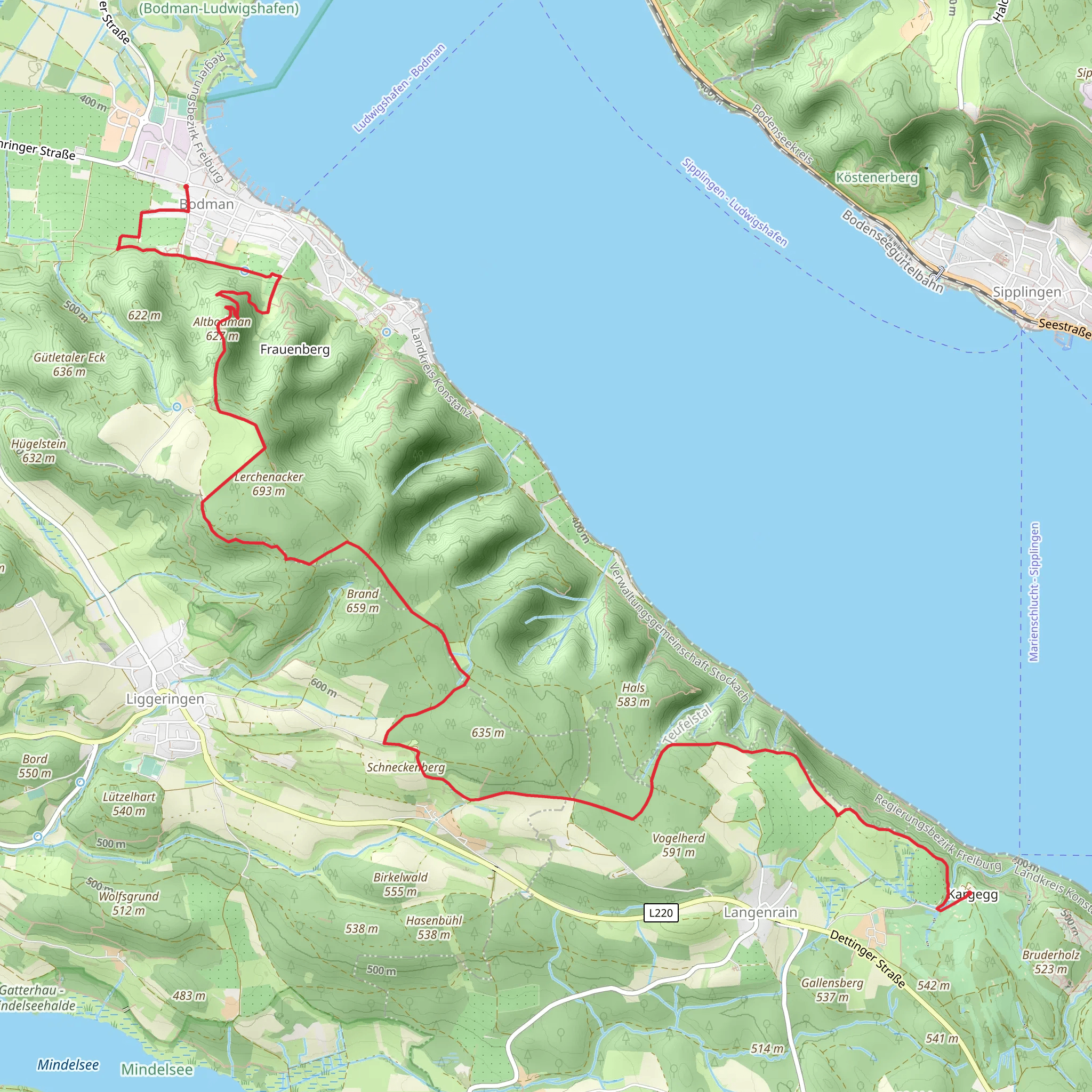 Bodman to Kargegg Walk via Ruine Alt Bodman mobile static map