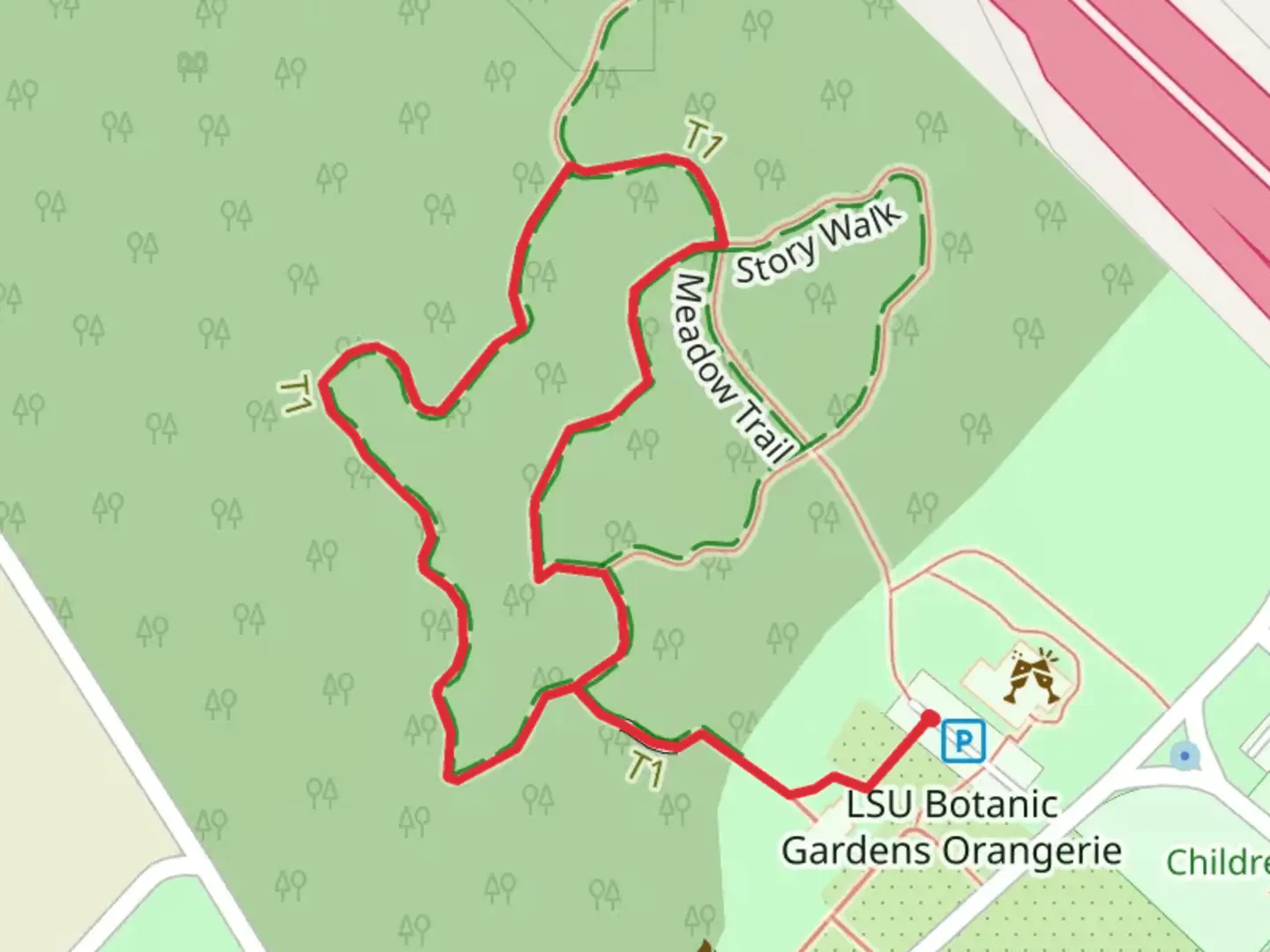 An image depicting the trail Learning Tree Loop Trail and its surrounding area.