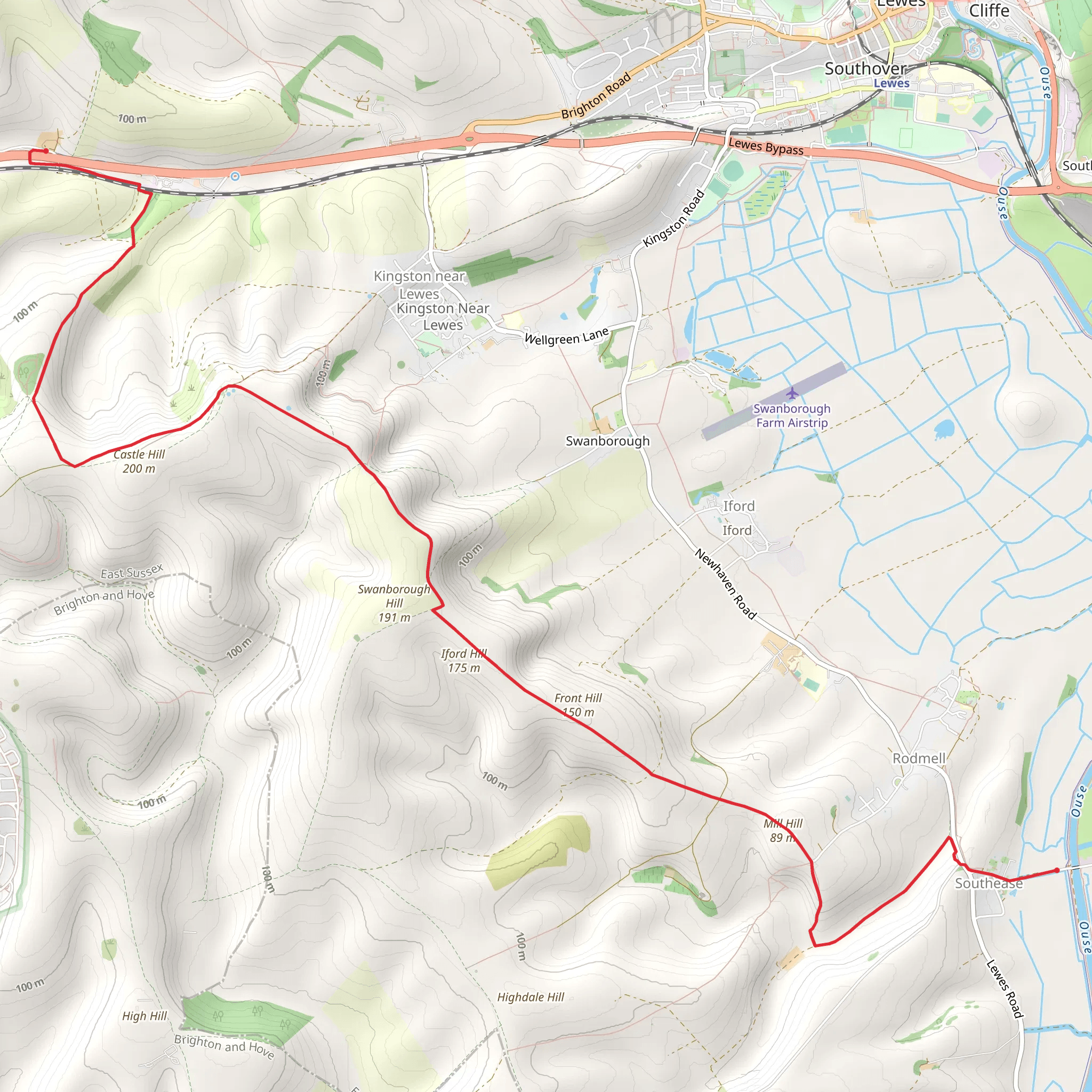 Southease to Falmer mobile static map
