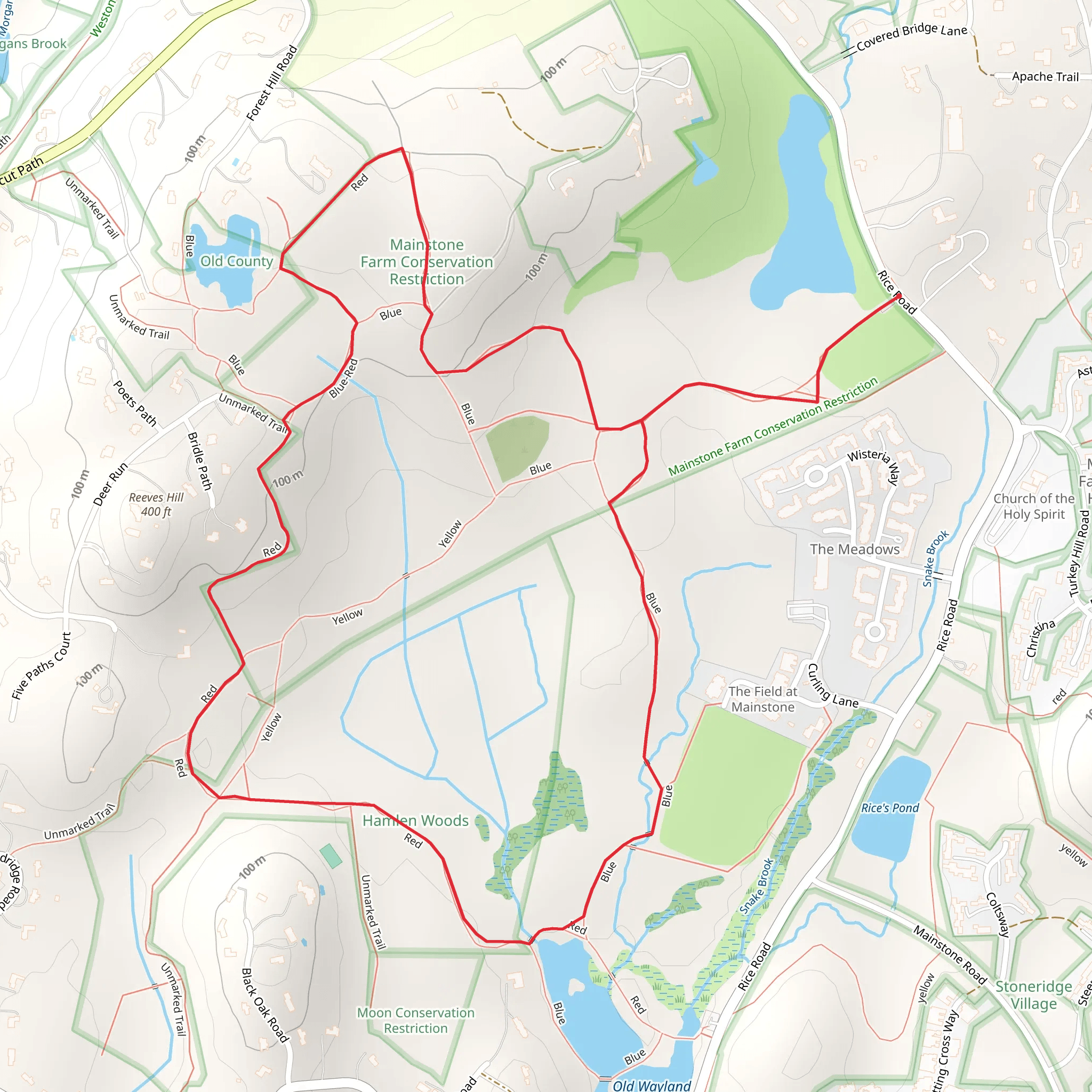 Reeves Hill and Old Wayland Reservoir Loop mobile static map