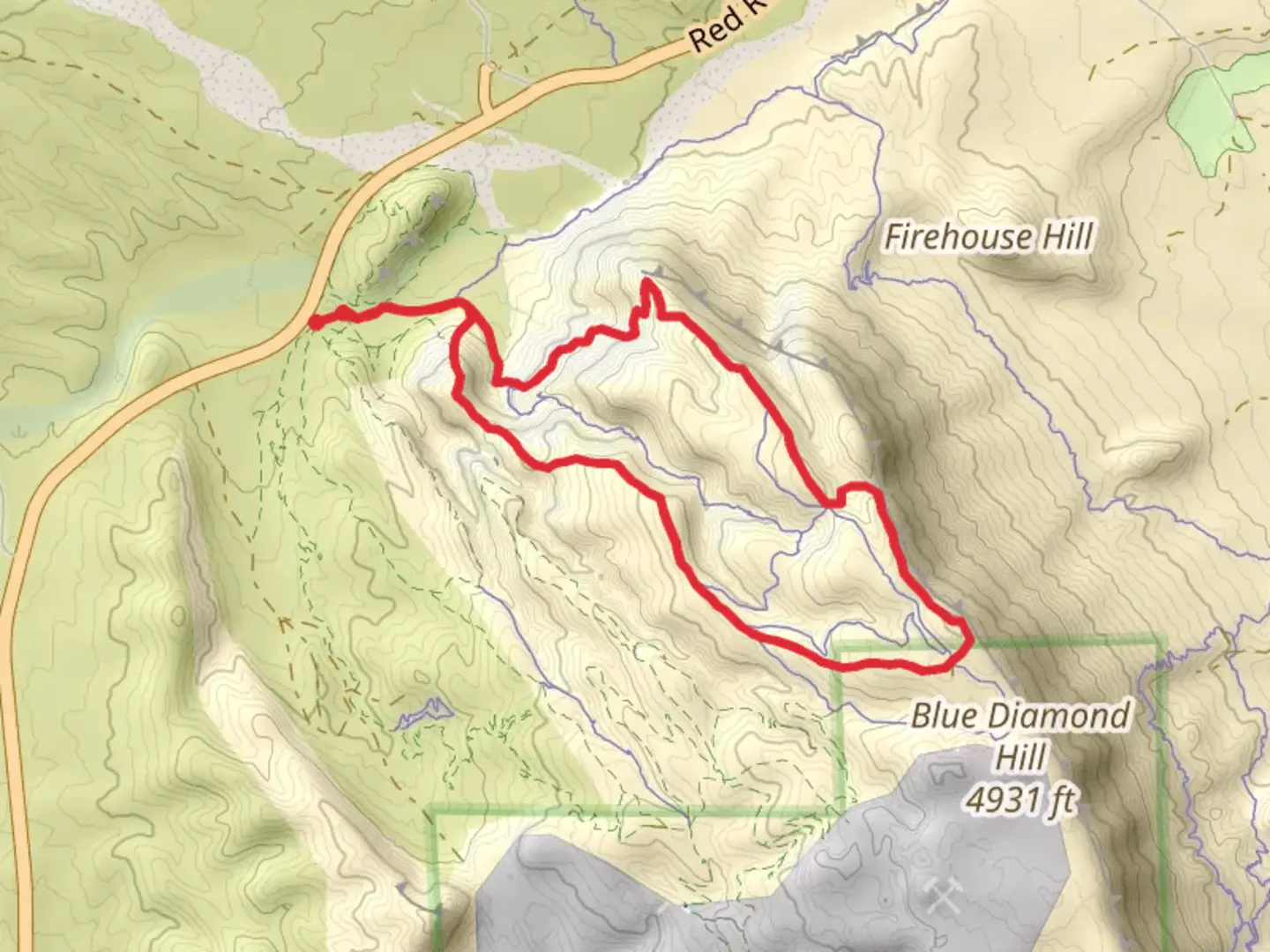 An image depicting the trail Bomb Voyage and Bone Shaker Loop and its surrounding area.