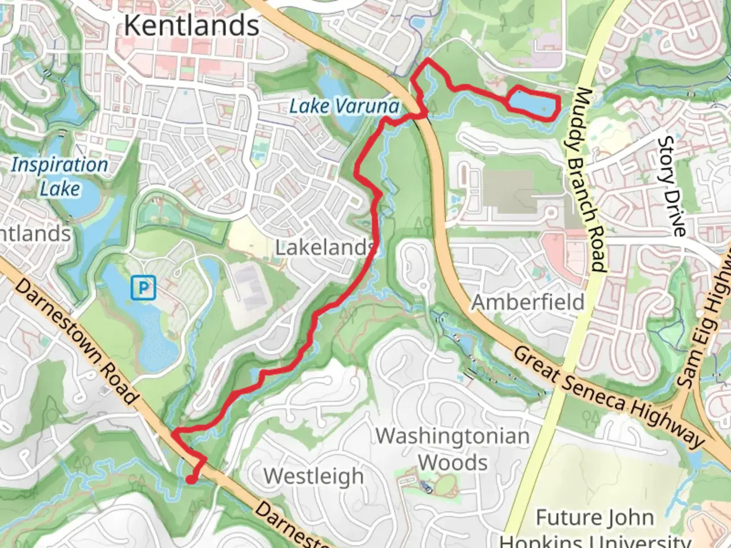 An image depicting the trail Lake Halcyon via Muddy Branch Trail and its surrounding area.