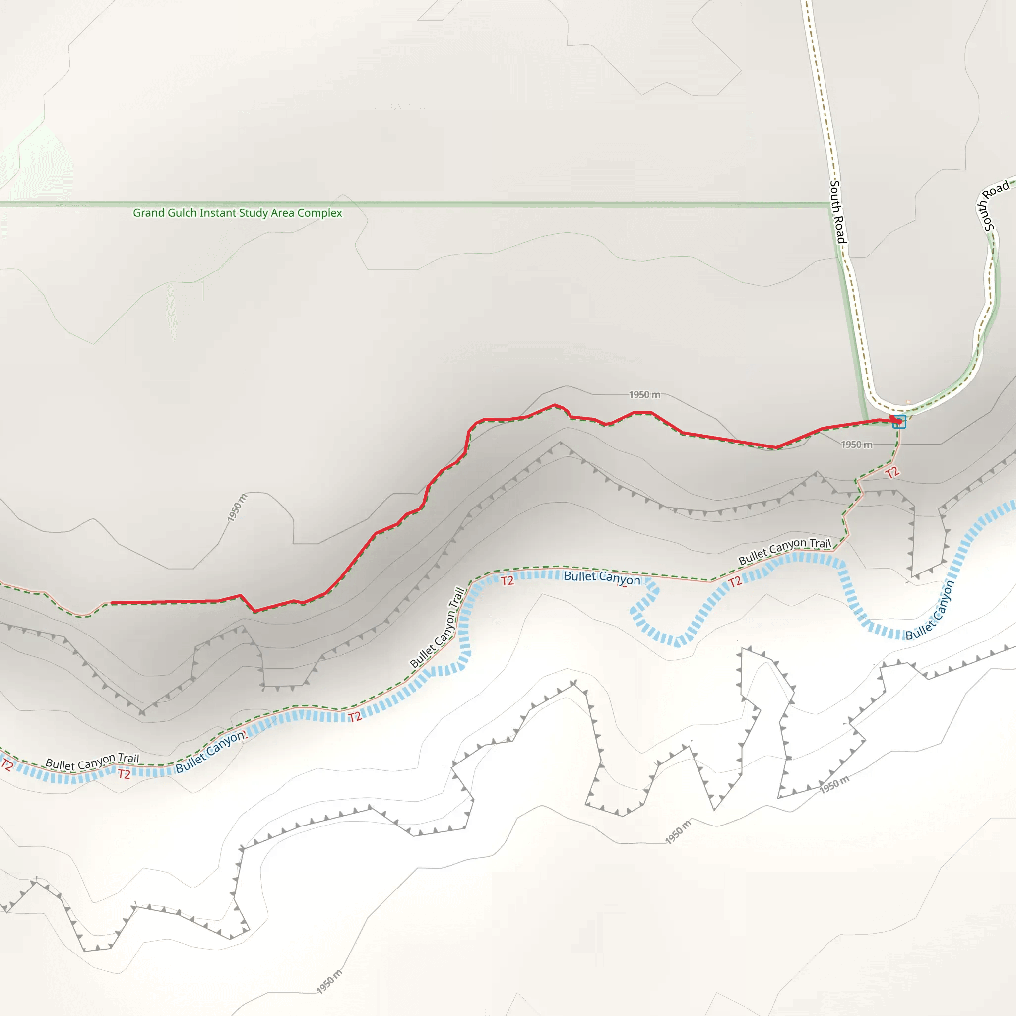 Bullet Canyon Trail Out and Back mobile static map