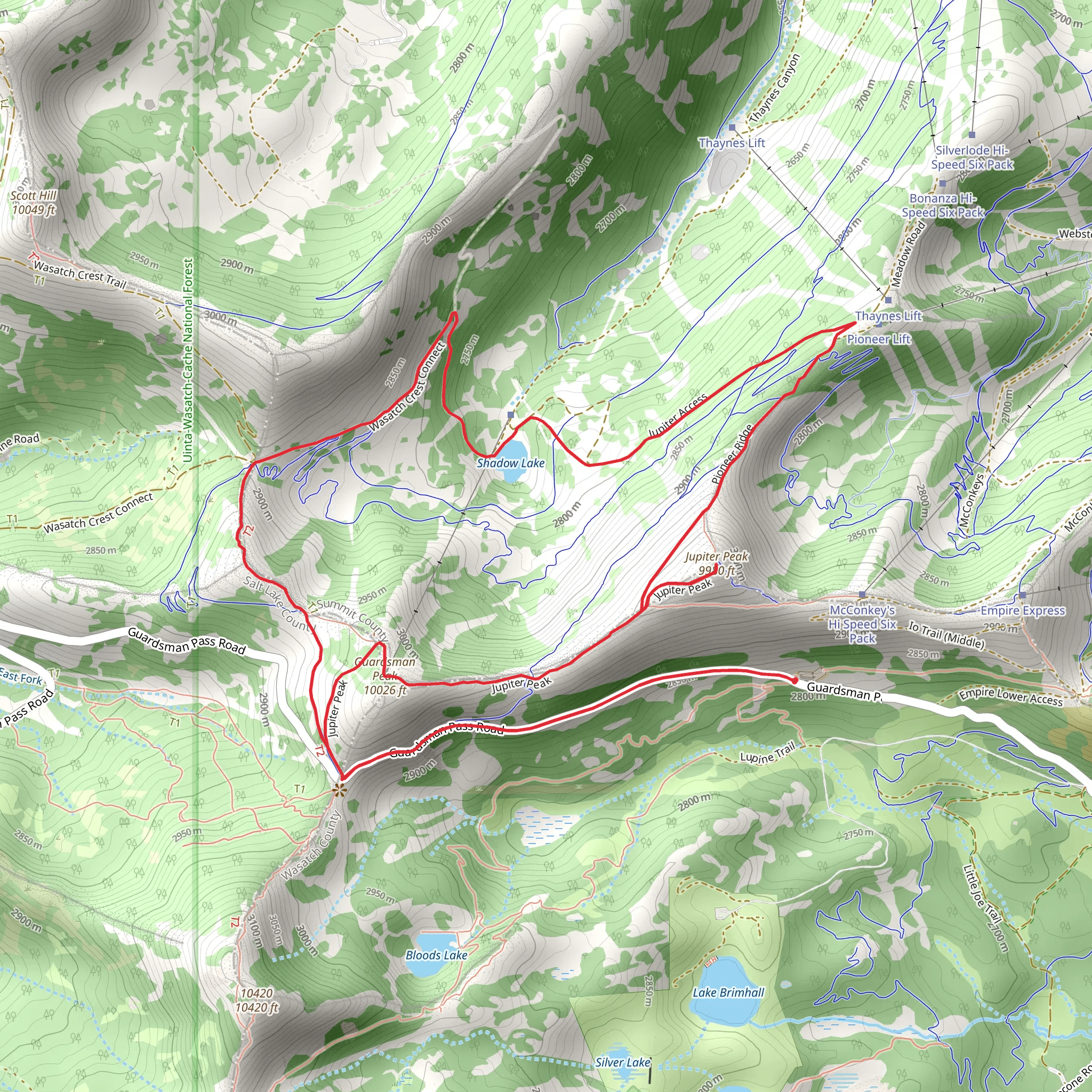 Jupiter Peak and Scott's Bypass Loop mobile static map