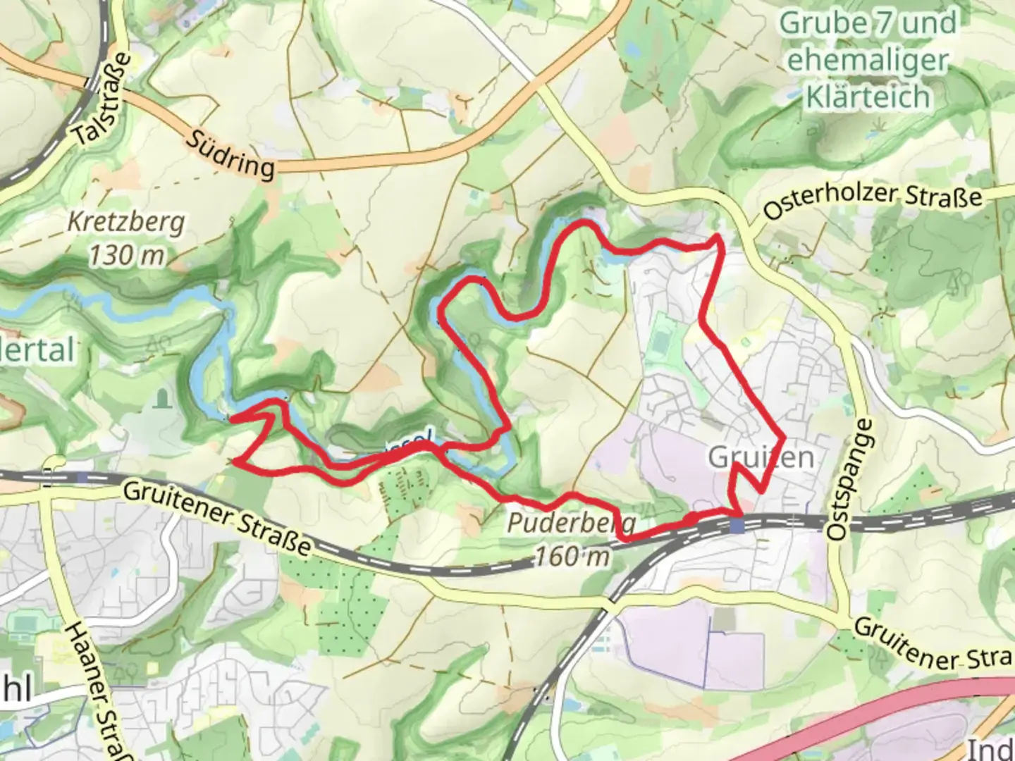 An image depicting the trail Stipps Teich via Bergischer Weg and Neanderthal Museum Rundweg and its surrounding area.