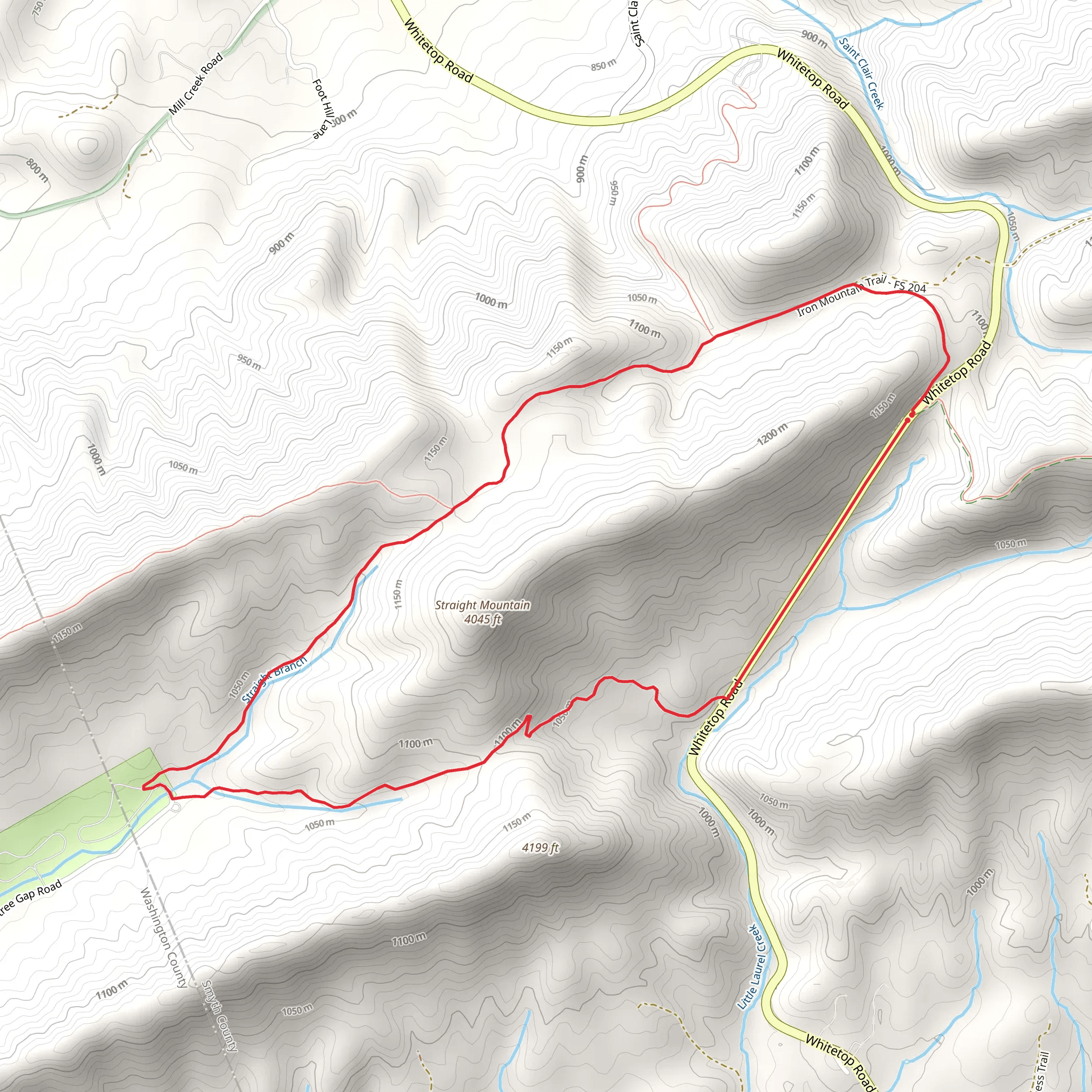 Whitetop Road, Iron Mountain and Straight Branch Loop Trail mobile static map