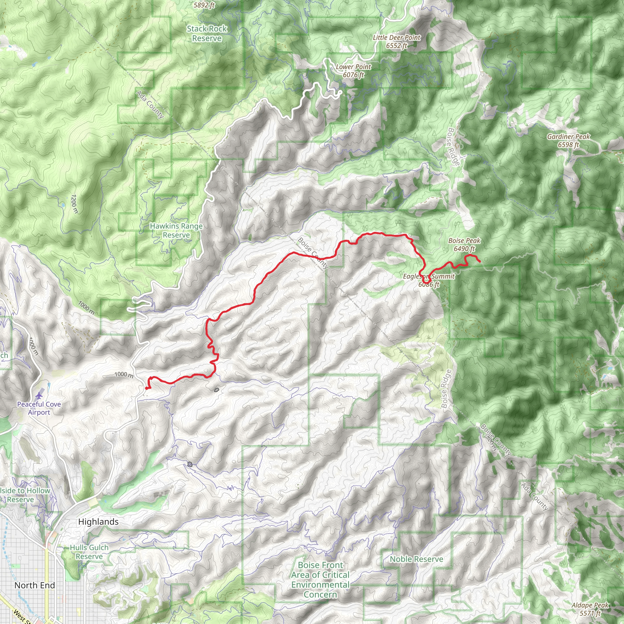 Hard Guy trail to Boise Peak summit- out & back mobile static map