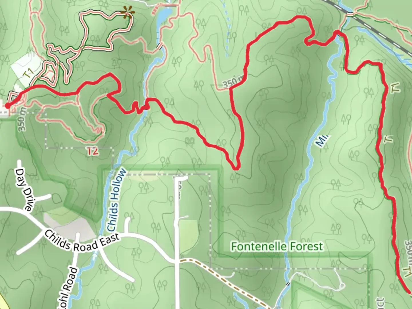 An image depicting the trail Linden Trail and Hawthorn Trail and its surrounding area.