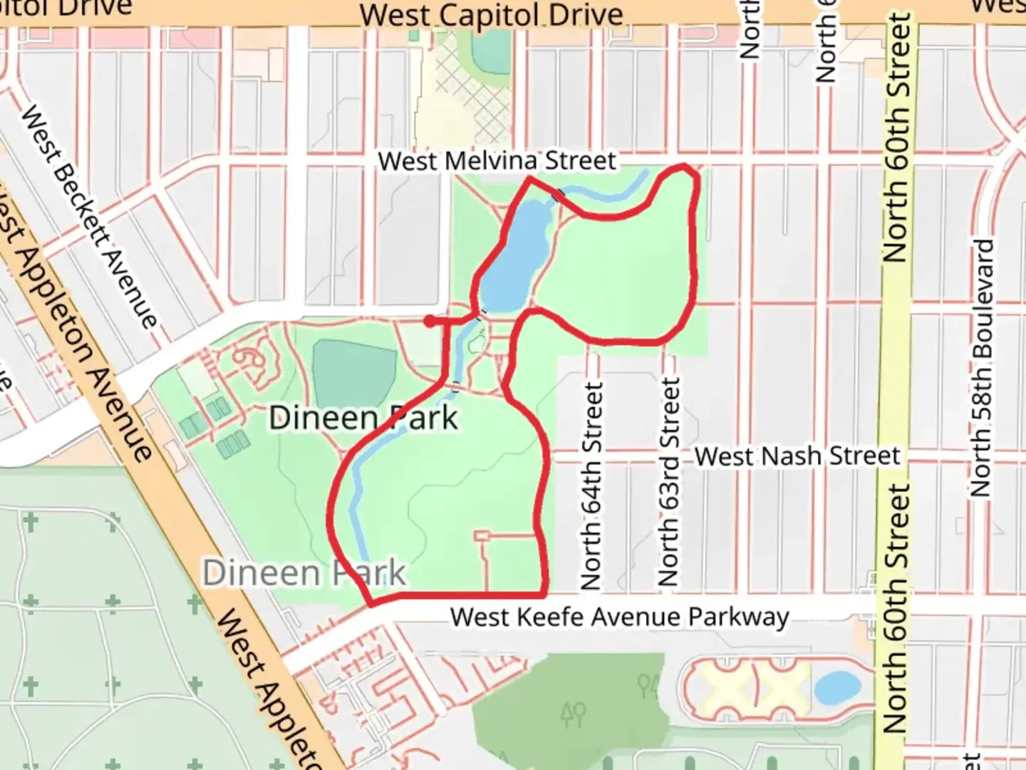An image depicting the trail Dineen Park Loop and its surrounding area.