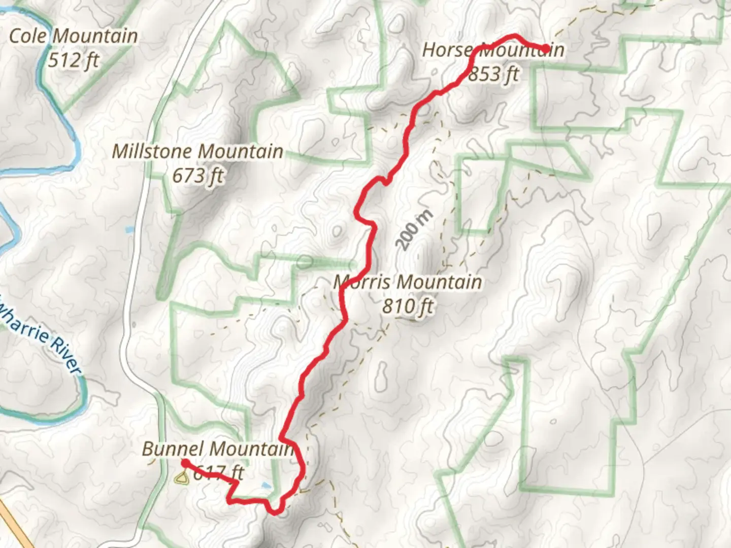 An image depicting the trail Uwharrie Trail and West Morris Mountain Trail and its surrounding area.