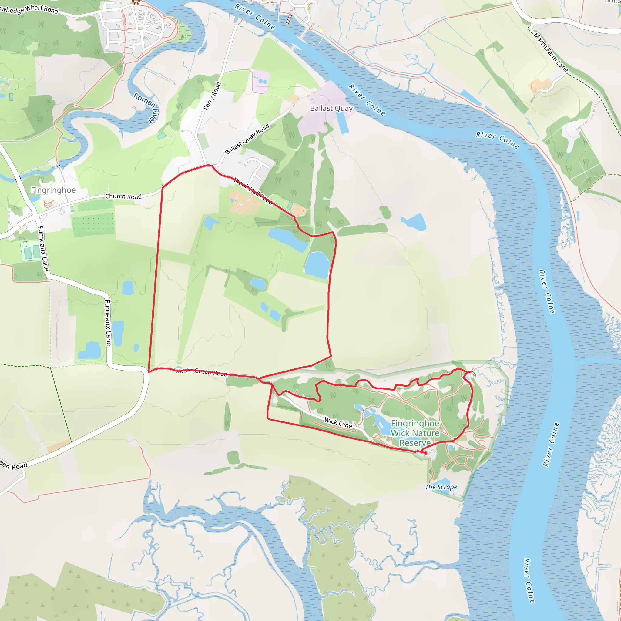 Fingringhoe Wick Nature Reserve and Holmwood Loop mobile static map
