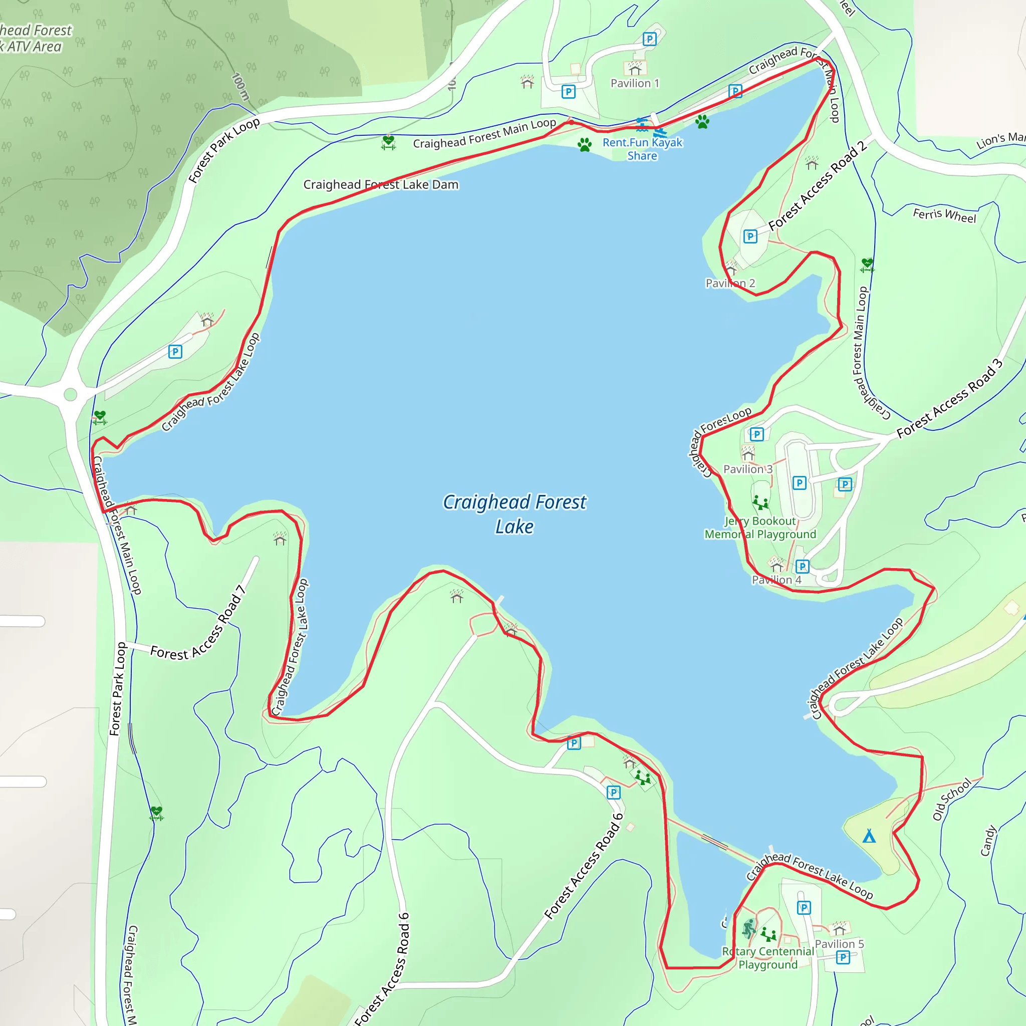 Craighead Forest Lake Loop mobile static map