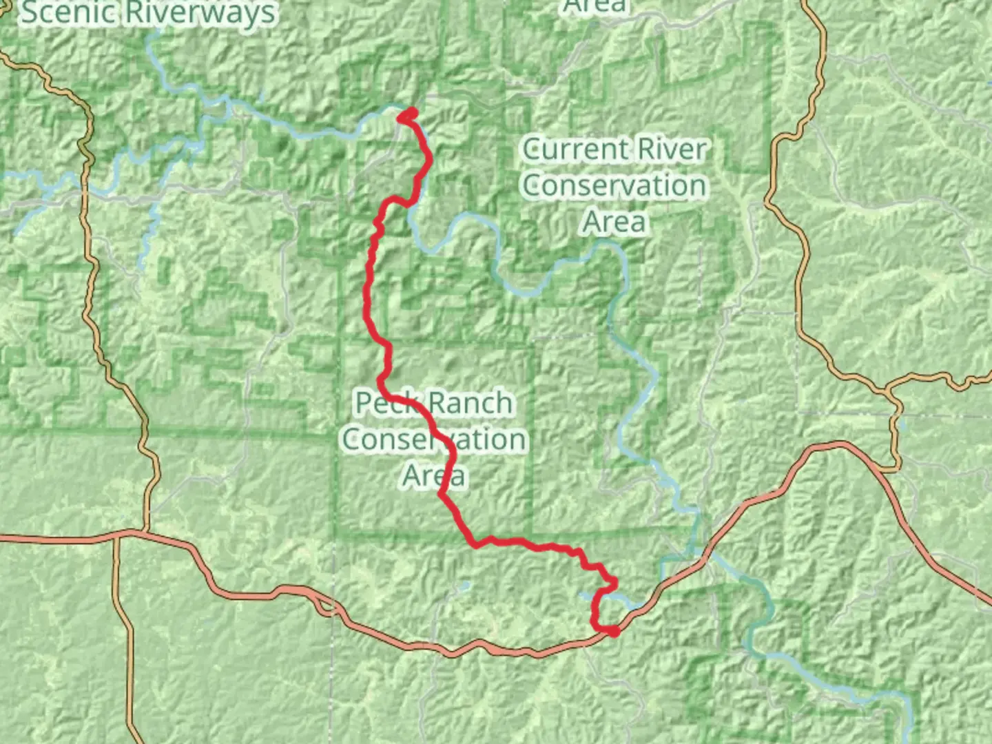 An image depicting the trail Peck Ranch Conservation Area and its surrounding area.