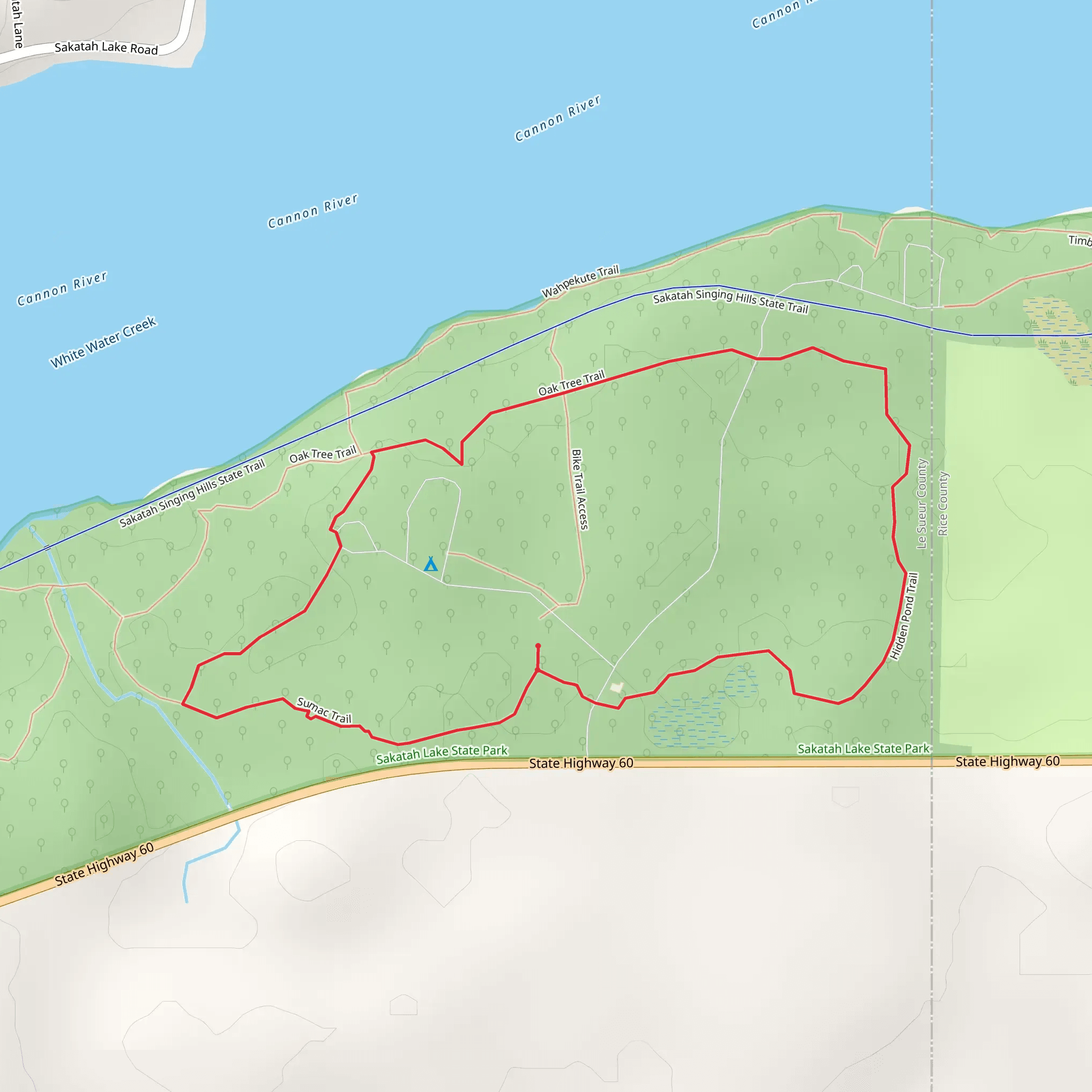Hidden Pond, Oak Tree and Sumac Loop Trail mobile static map