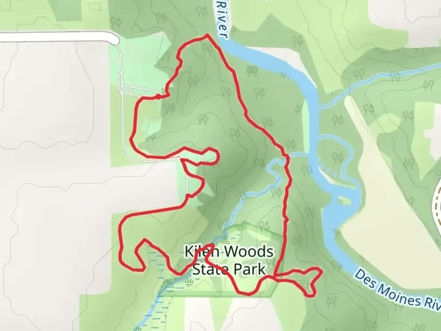 An image depicting the trail Kilen Woods State Park Hiking Club Trail and its surrounding area.