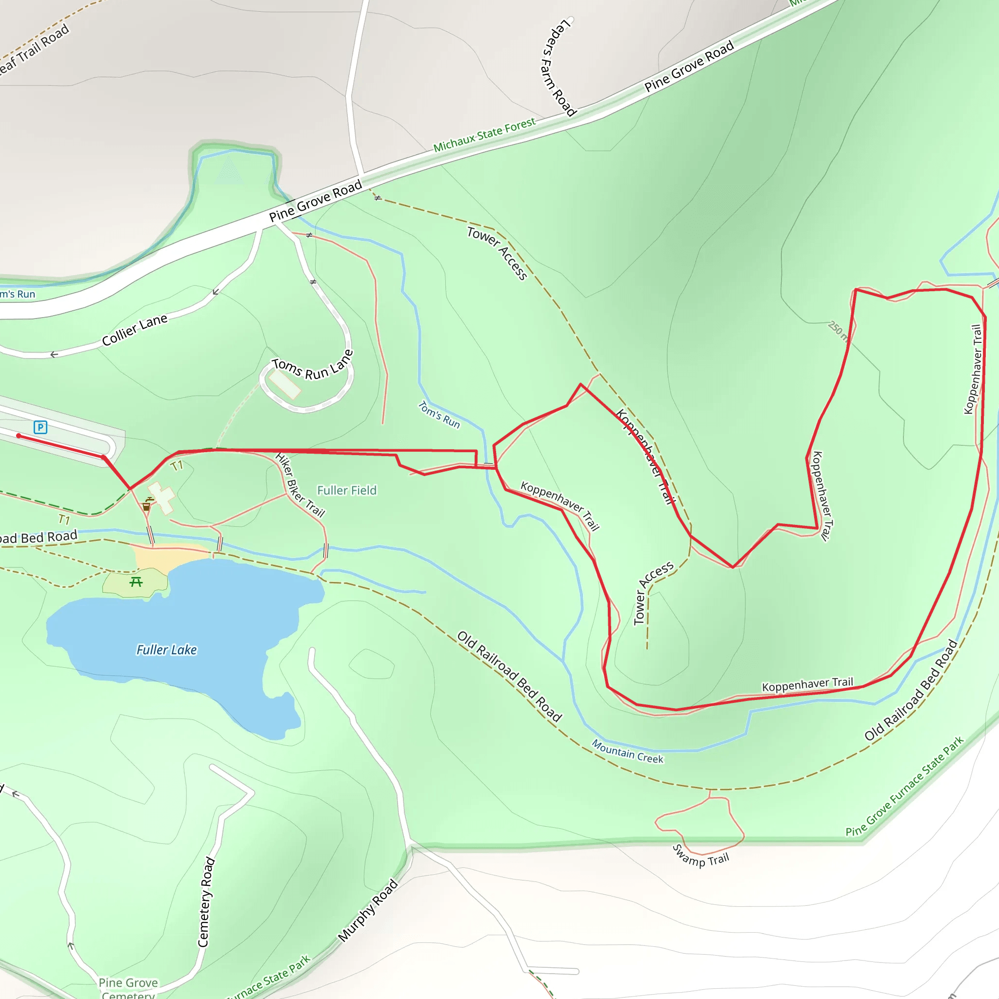 Mountain Creek Loop from Pine Grove Chapel mobile static map
