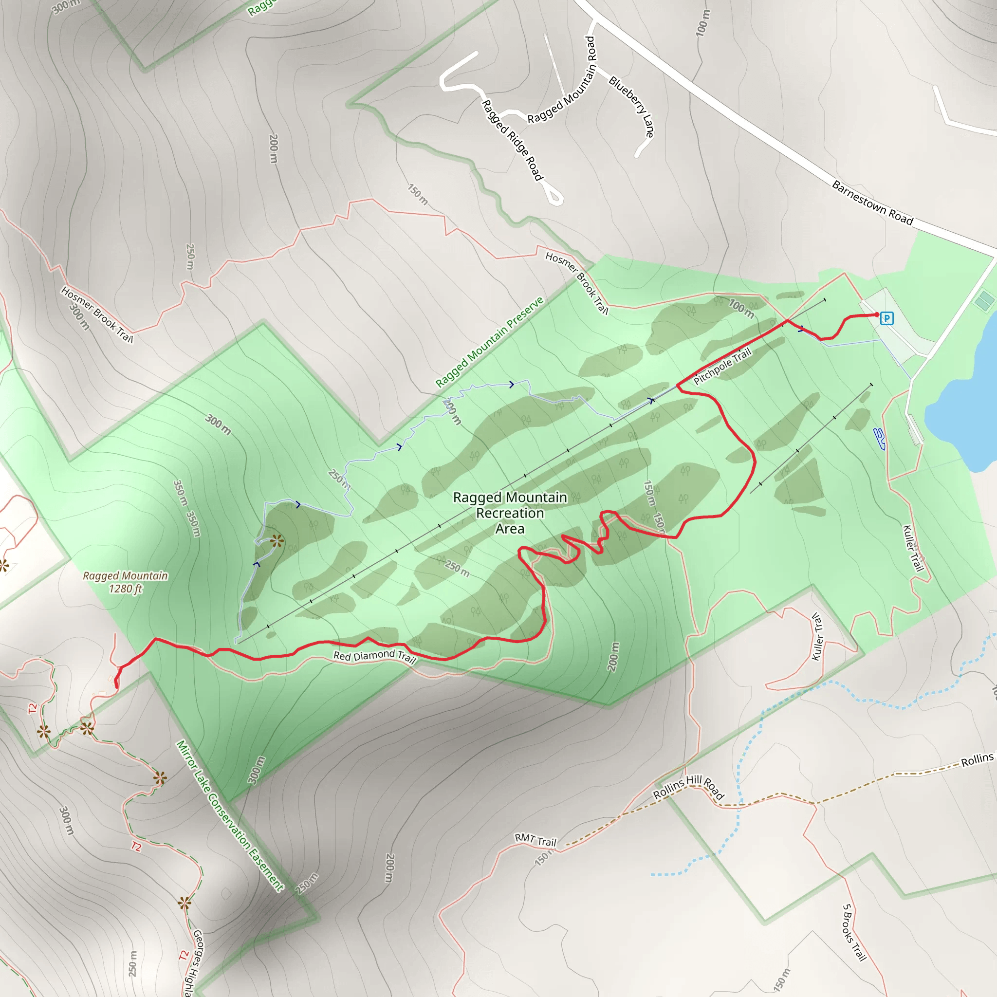Ragged Mountain via Red Mountain Trail mobile static map