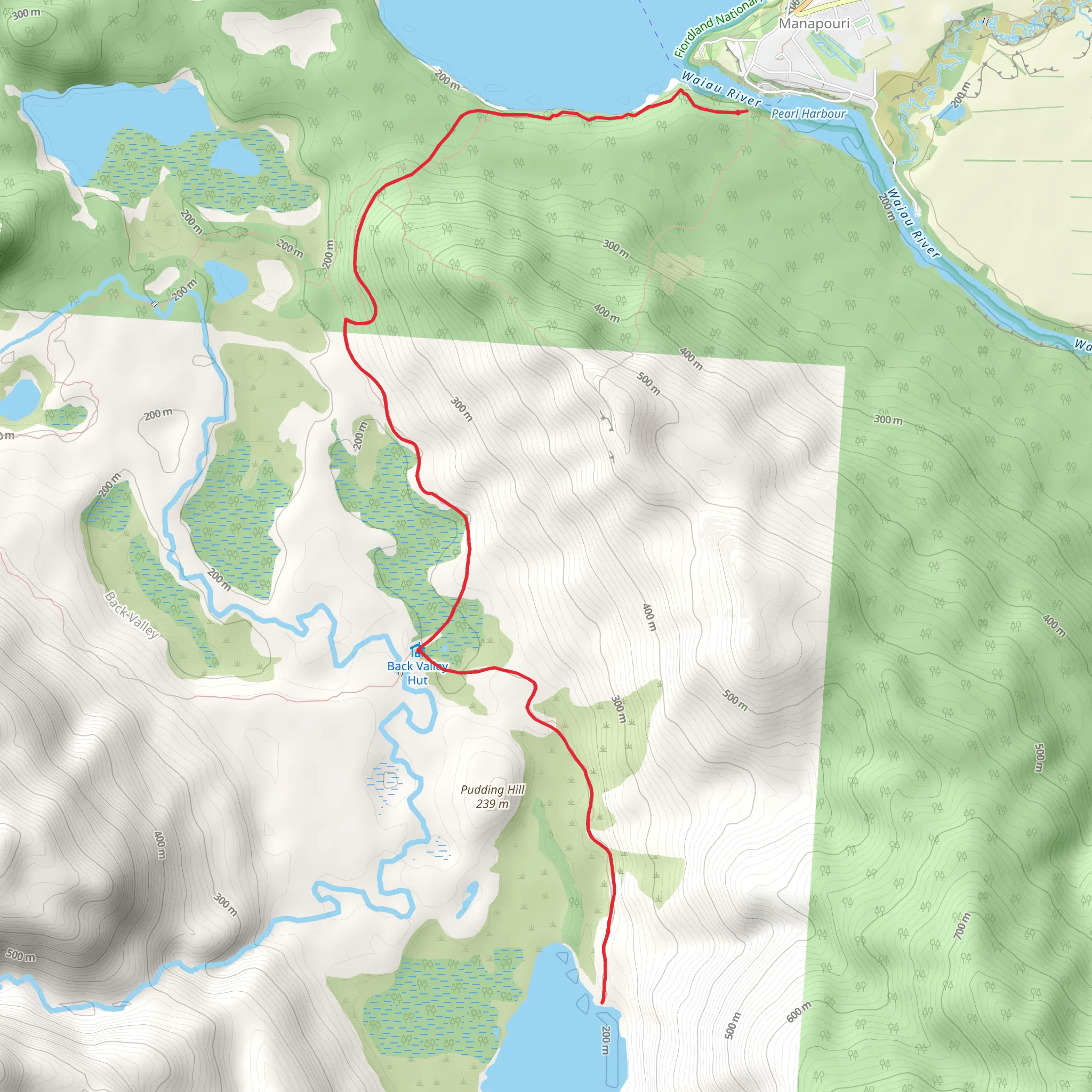 Pearl Harbour to Back Valley Hut Track mobile static map