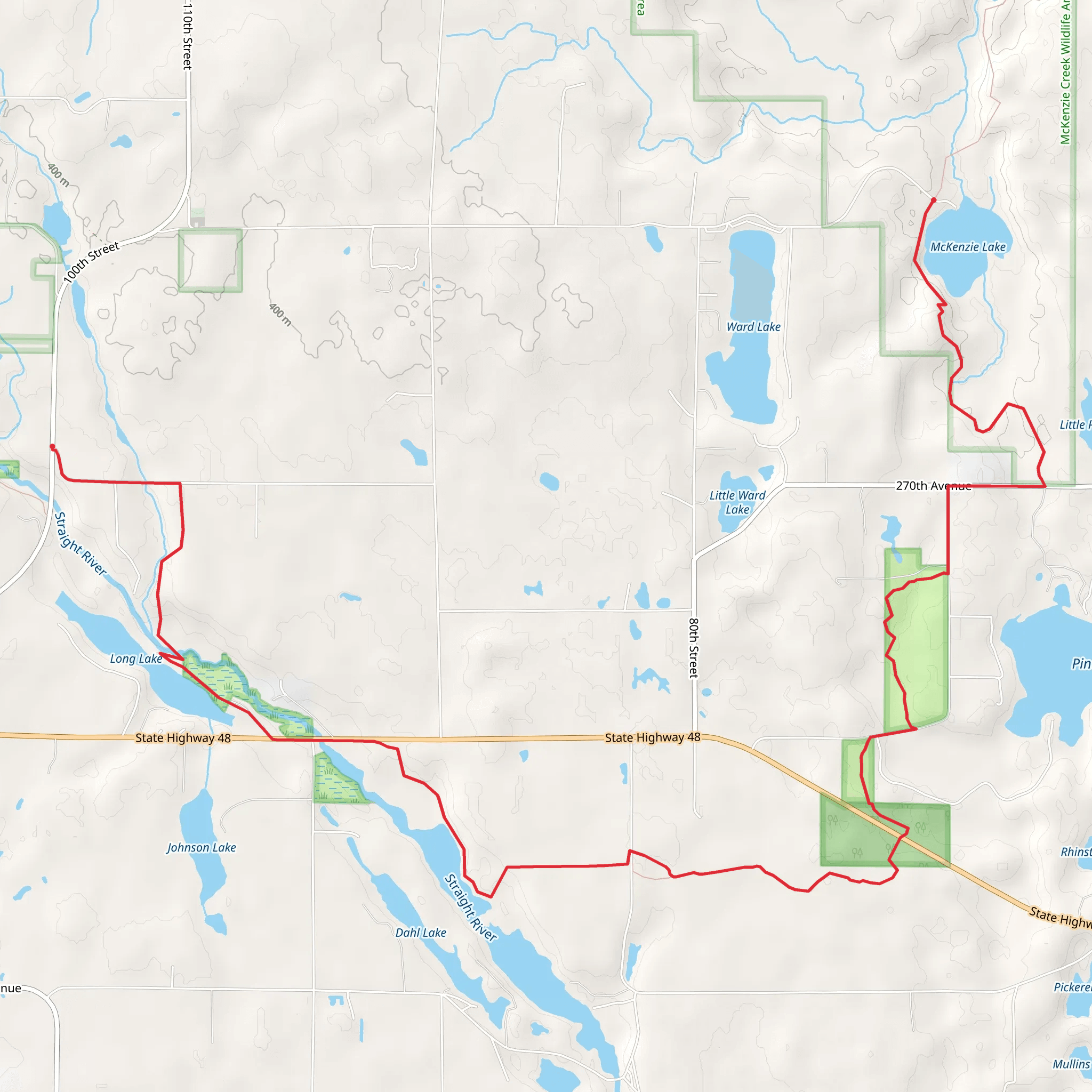 Straight River, Long Lake and Lane McKenzie Lake via IAN mobile static map