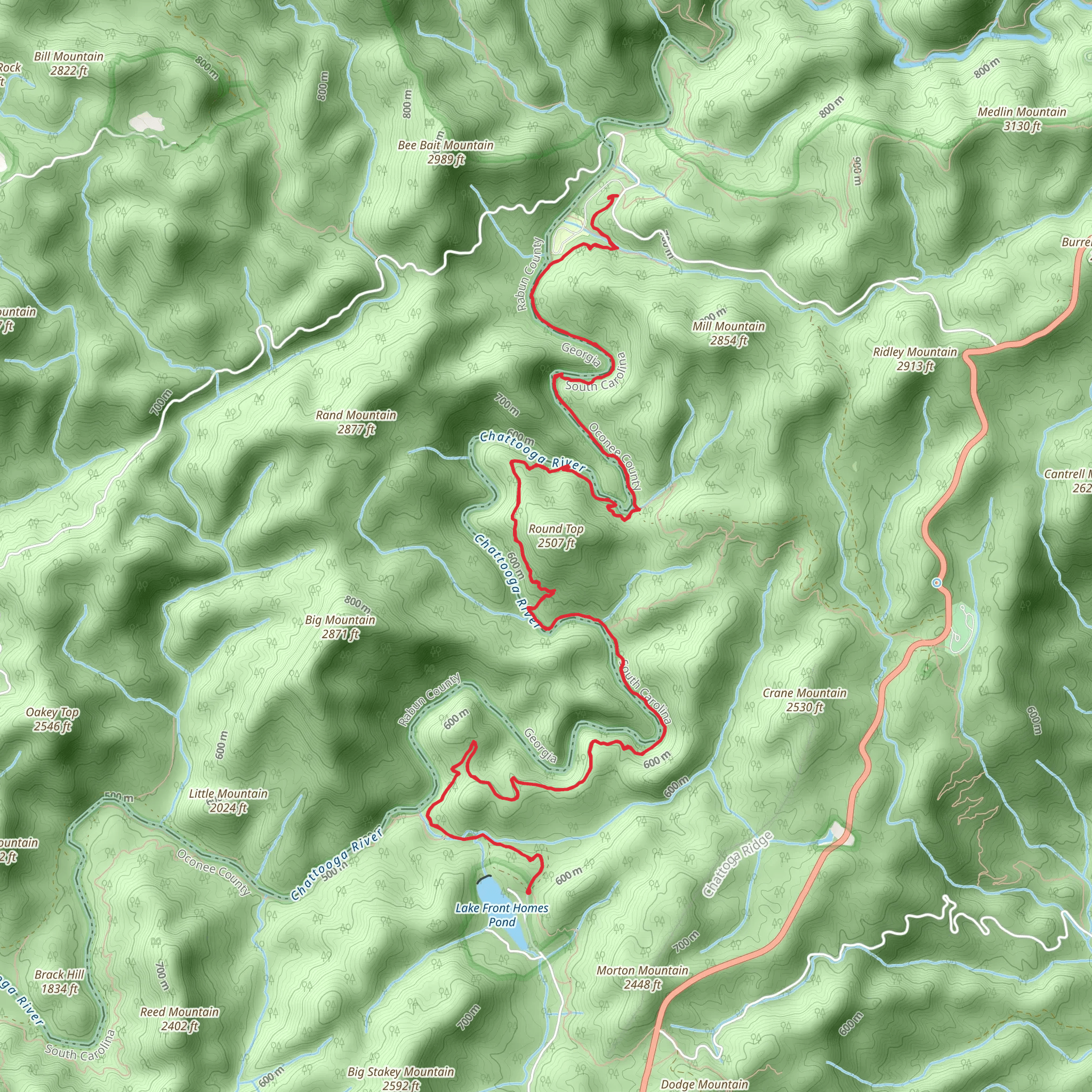 Chattooga River and King River via Foothills Trail mobile static map