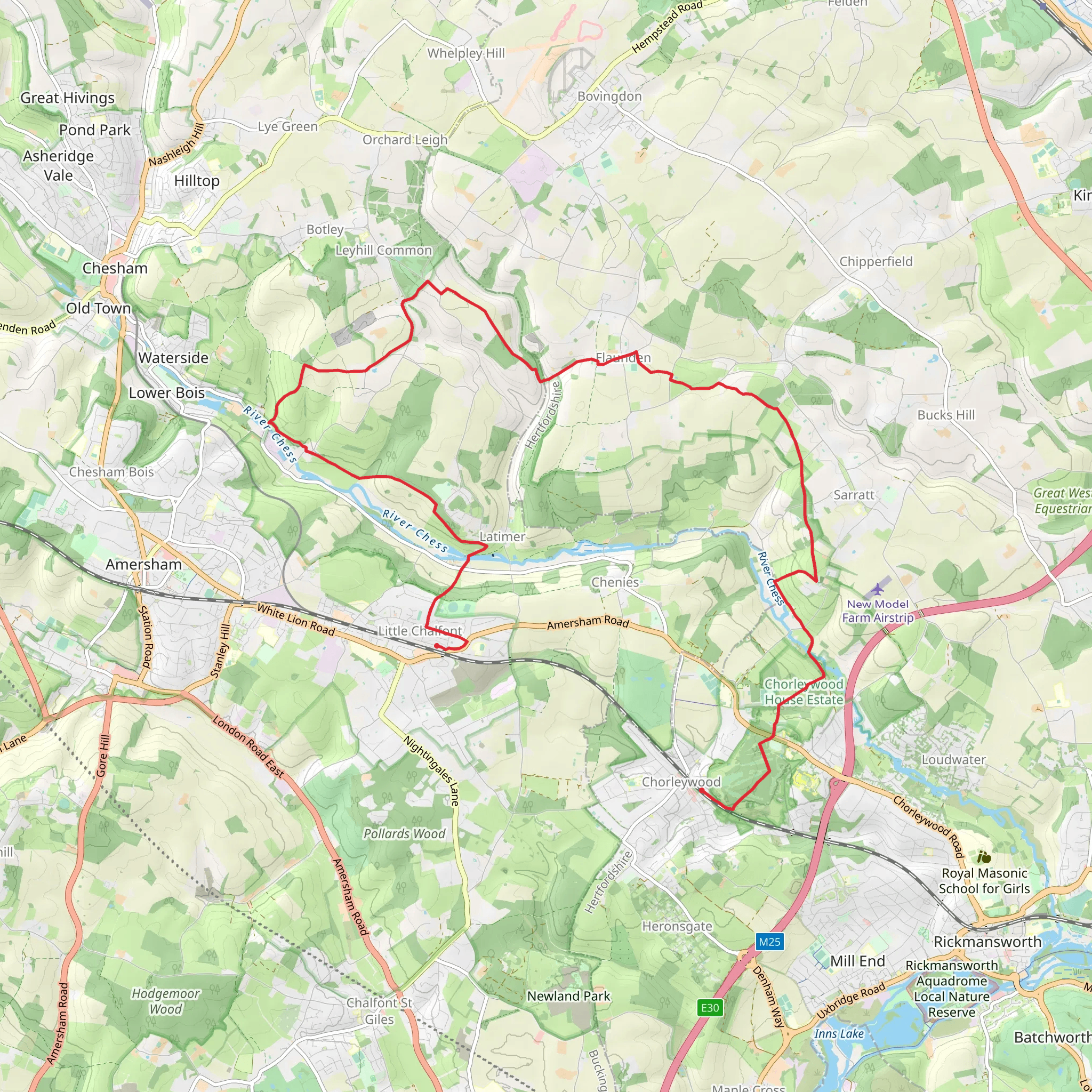 Chalfont and Latimer to Chorleywood via Flaunden mobile static map