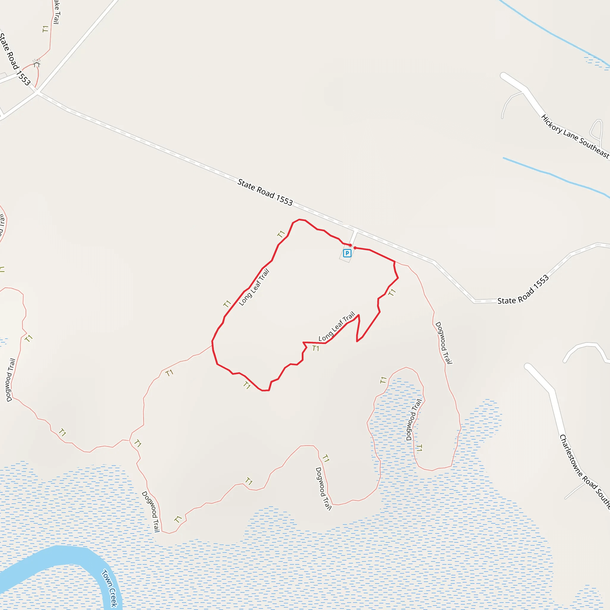 Long Leaf and Dogwood Loop Trail mobile static map