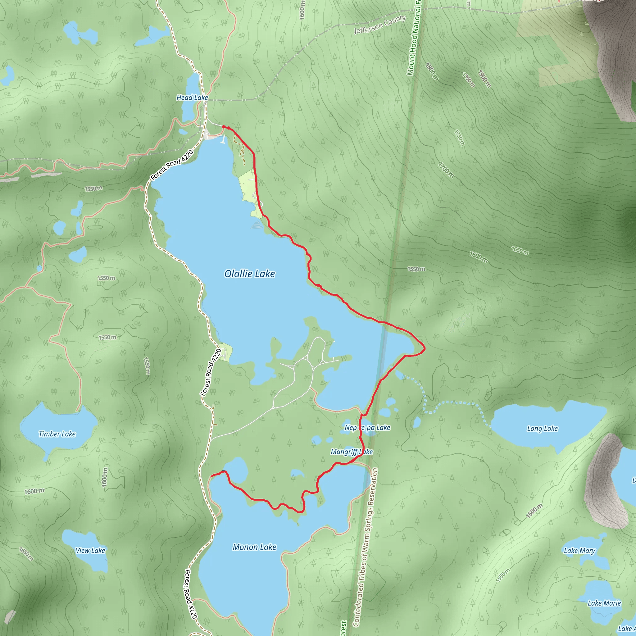 Monon Lake via Olallie Lake Trail mobile static map